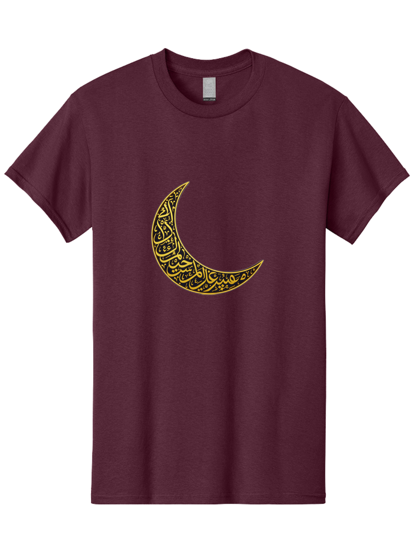 Crescent-Moon-With-Arabic-Calligraphy Men'S Graphic Tee, 100% Cotton, Comfortable Casual Summer Wear, Machine Washable, Crescent Moon, Islamic Calligraphy, Arabic Script, Golden Hues, Intricate Patterns, Traditional Islamic Art, Ramadan Symbol Bac934