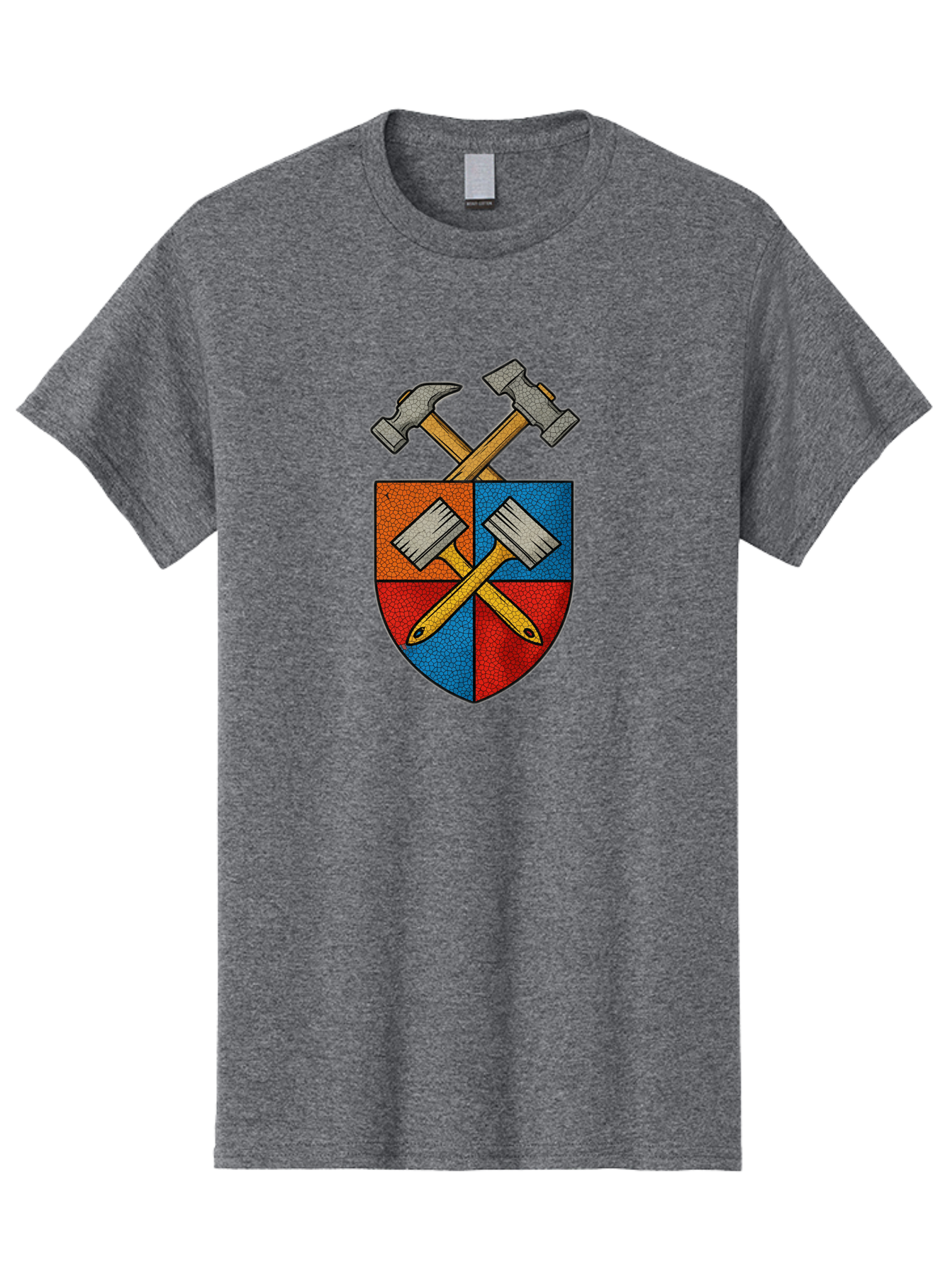 Crossed-Hammers-Coat-Of-Arms Men'S Graphic Tee, 100% Cotton, Comfortable Casual Summer Wear, Machine Washable, Hammers And Pencil, Crossed Tools, Shield Emblem, Carpentry Symbol, Construction Logo, Diy Icon, Craftsmanship Sign Bac937