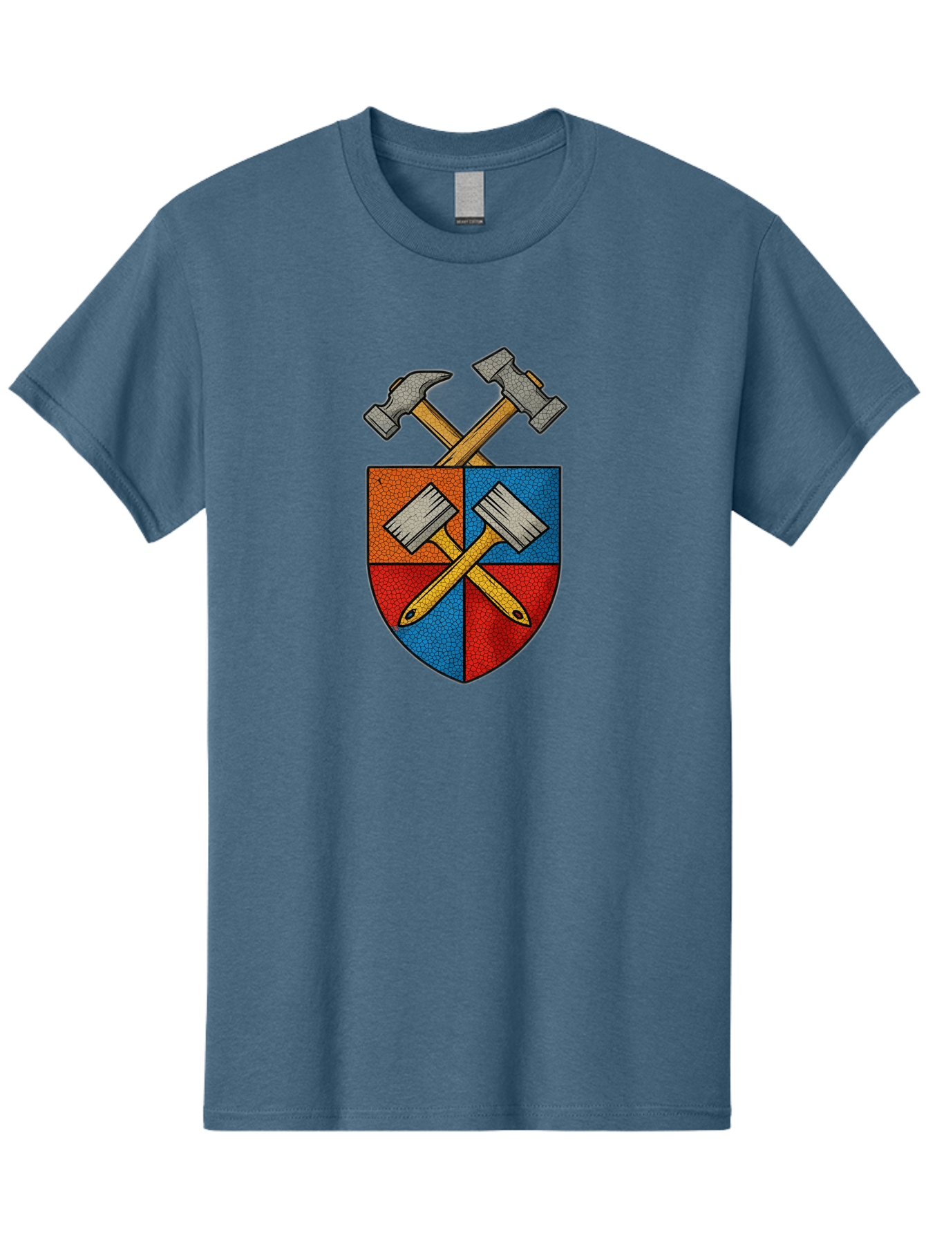Crossed-Hammers-Coat-Of-Arms Men'S Graphic Tee, 100% Cotton, Comfortable Casual Summer Wear, Machine Washable, Hammers And Pencil, Crossed Tools, Shield Emblem, Carpentry Symbol, Construction Logo, Diy Icon, Craftsmanship Sign Bac937