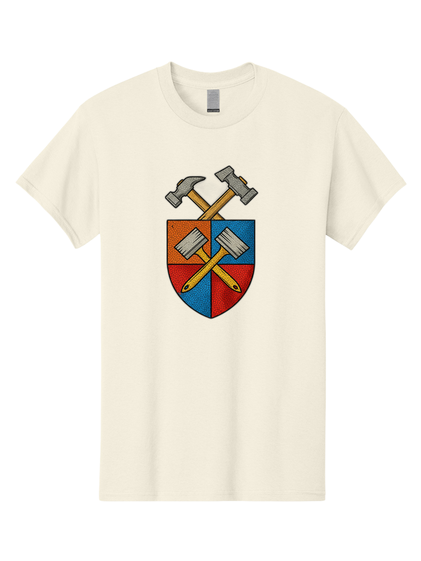 Crossed-Hammers-Coat-Of-Arms Men'S Graphic Tee, 100% Cotton, Comfortable Casual Summer Wear, Machine Washable, Hammers And Pencil, Crossed Tools, Shield Emblem, Carpentry Symbol, Construction Logo, Diy Icon, Craftsmanship Sign Bac937