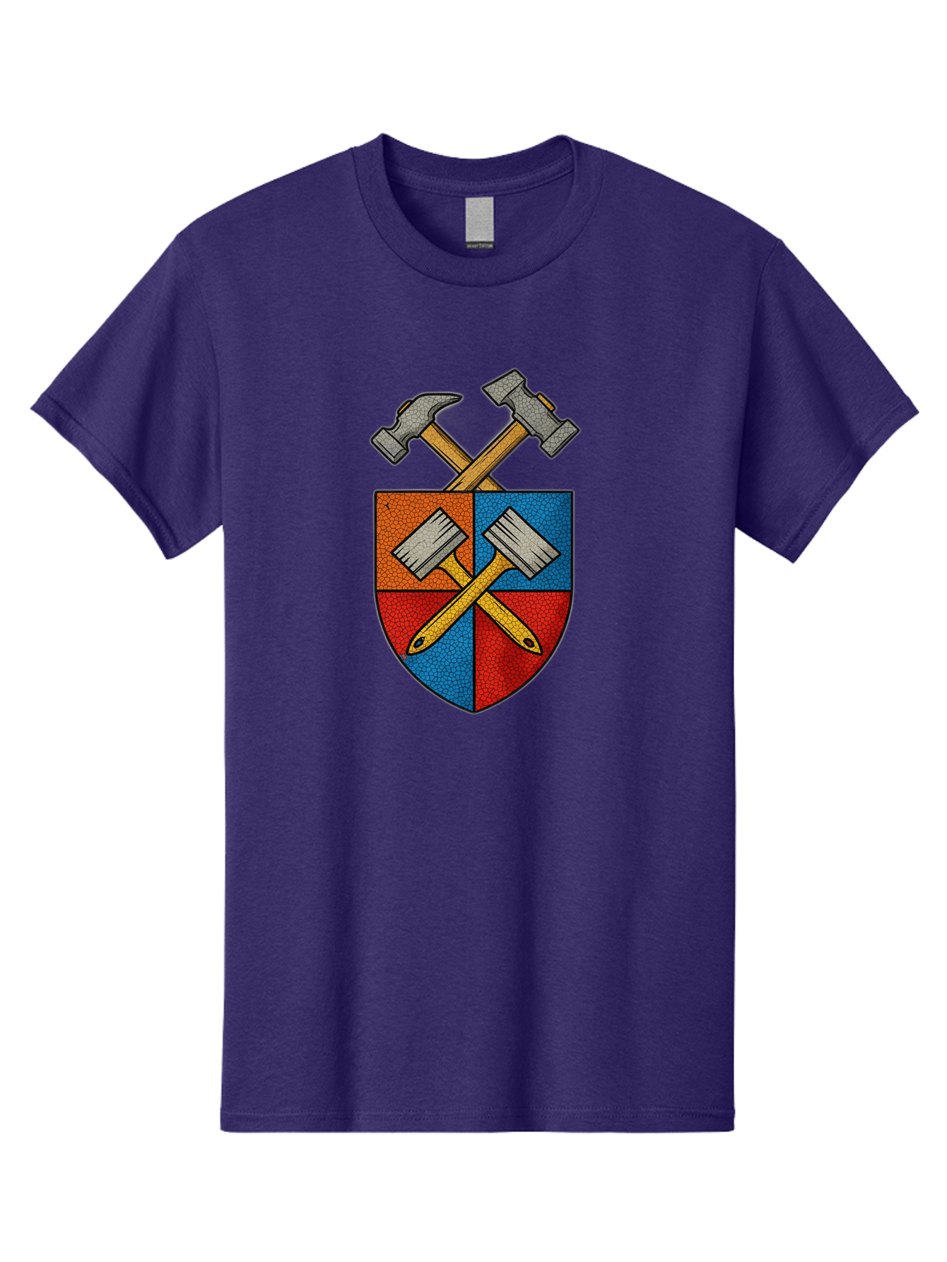 Crossed-Hammers-Coat-Of-Arms Men'S Graphic Tee, 100% Cotton, Comfortable Casual Summer Wear, Machine Washable, Hammers And Pencil, Crossed Tools, Shield Emblem, Carpentry Symbol, Construction Logo, Diy Icon, Craftsmanship Sign Bac937