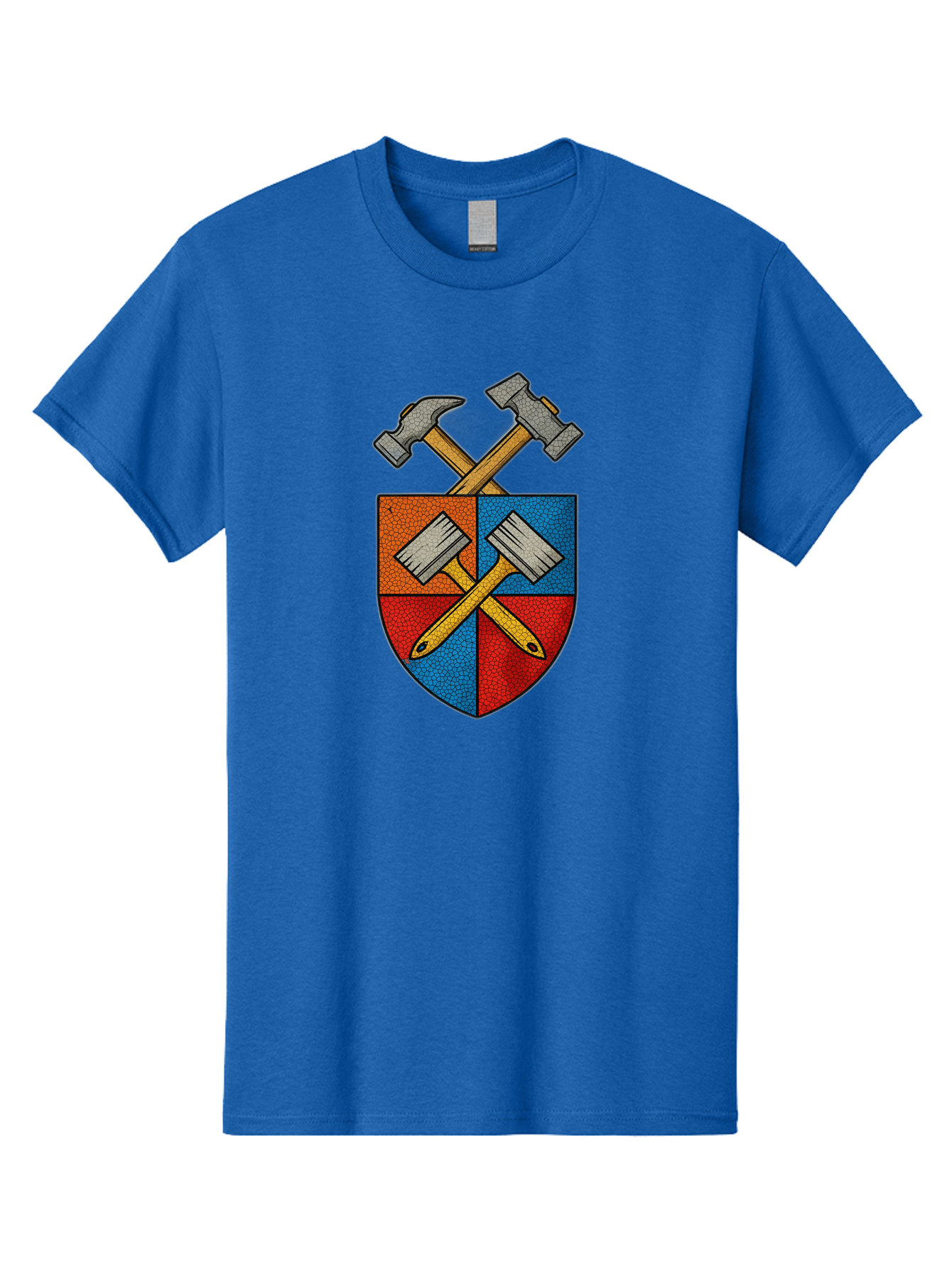 Crossed-Hammers-Coat-Of-Arms Men'S Graphic Tee, 100% Cotton, Comfortable Casual Summer Wear, Machine Washable, Hammers And Pencil, Crossed Tools, Shield Emblem, Carpentry Symbol, Construction Logo, Diy Icon, Craftsmanship Sign Bac937
