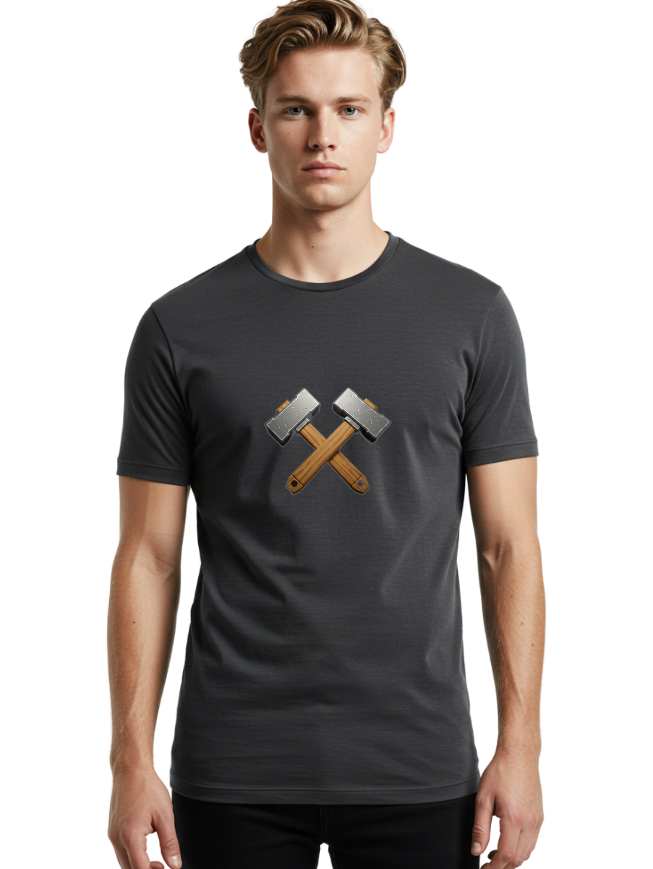 Crossed-Hammers Men'S Graphic Tee, 100% Cotton, Comfortable Casual Summer Wear, Machine Washable, Crossed Hammers, Hammer Icon, Diy Tools, Crafting Symbol, Workshop Essentials, Industrial Design, Wooden Handles, Metal Heads, Toolset Bac939
