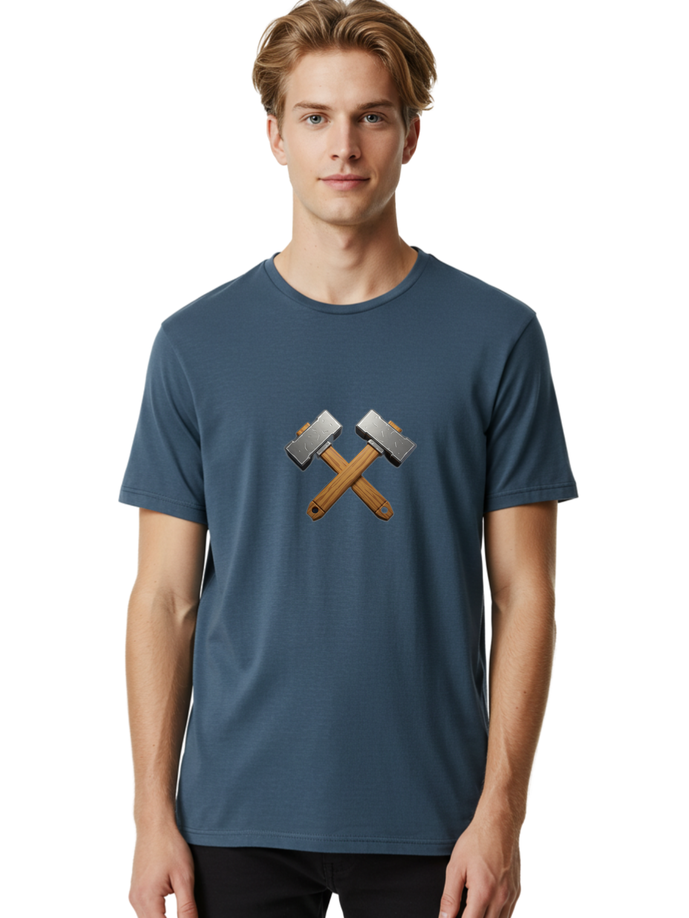 Crossed-Hammers Men'S Graphic Tee, 100% Cotton, Comfortable Casual Summer Wear, Machine Washable, Crossed Hammers, Hammer Icon, Diy Tools, Crafting Symbol, Workshop Essentials, Industrial Design, Wooden Handles, Metal Heads, Toolset Bac939