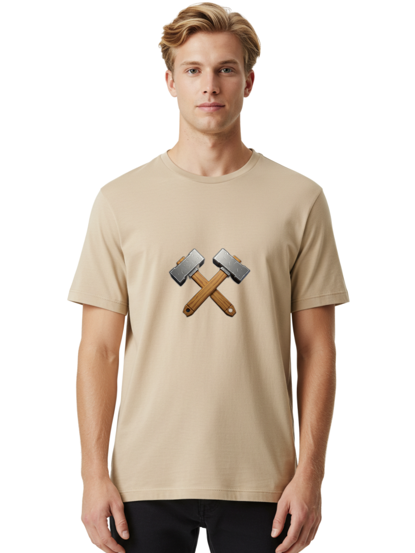 Crossed-Hammers Men'S Graphic Tee, 100% Cotton, Comfortable Casual Summer Wear, Machine Washable, Crossed Hammers, Hammer Icon, Diy Tools, Crafting Symbol, Workshop Essentials, Industrial Design, Wooden Handles, Metal Heads, Toolset Bac939