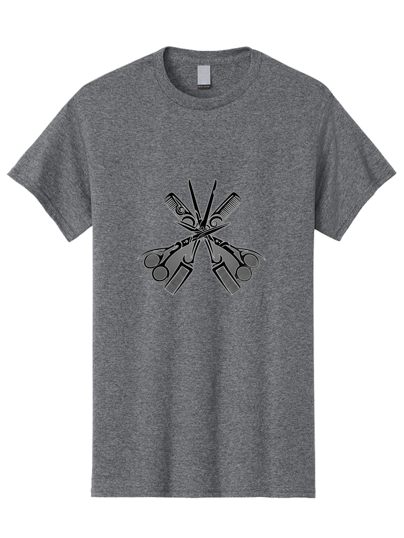 Crossed-Scissors-And-Razors Men'S Graphic Tee, 100% Cotton, Comfortable Casual Summer Wear, Machine Washable, Barber Scissors, Hair Clippers, Grooming Equipment, Salon Tools, Barber Shop, Cutting Instruments, Hairstyling, Grooming Supplies, Bac940