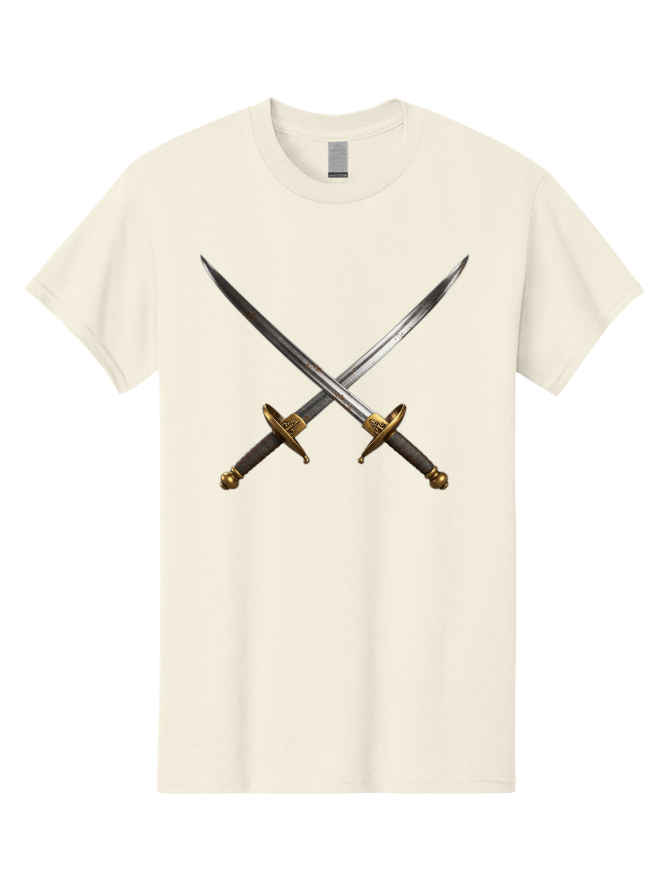 Crossed-Swords-1 Men'S Graphic Tee, 100% Cotton, Comfortable Casual Summer Wear, Machine Washable, Crossed Swords, Medieval Weapons, Sword Fight, Dueling Swords, Historical Blades, Battle Ready, Sharp Steel, Gold Hilts, Leather Grips Bac941