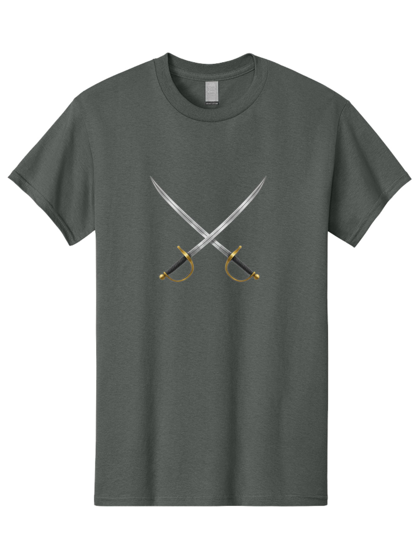 Crossed-Swords-2 Men'S Graphic Tee, 100% Cotton, Comfortable Casual Summer Wear, Machine Washable, Crossed Swords, Medieval Swords, Historical Dueling, Sword Fight, Gold Hilts, Black Grips, Metal Blades, Sword Emblem, Fencing Swords, Bac942