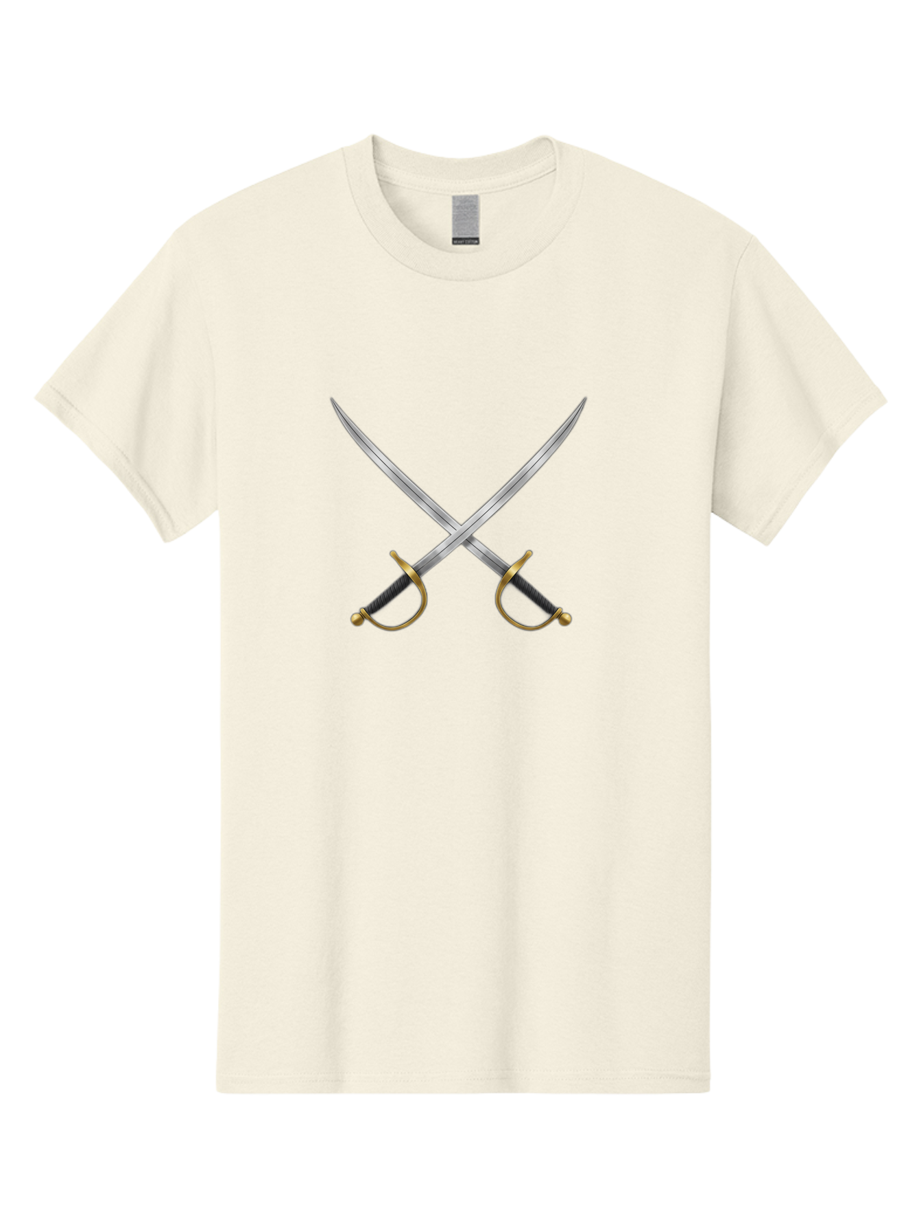 Crossed-Swords-2 Men'S Graphic Tee, 100% Cotton, Comfortable Casual Summer Wear, Machine Washable, Crossed Swords, Medieval Swords, Historical Dueling, Sword Fight, Gold Hilts, Black Grips, Metal Blades, Sword Emblem, Fencing Swords, Bac942