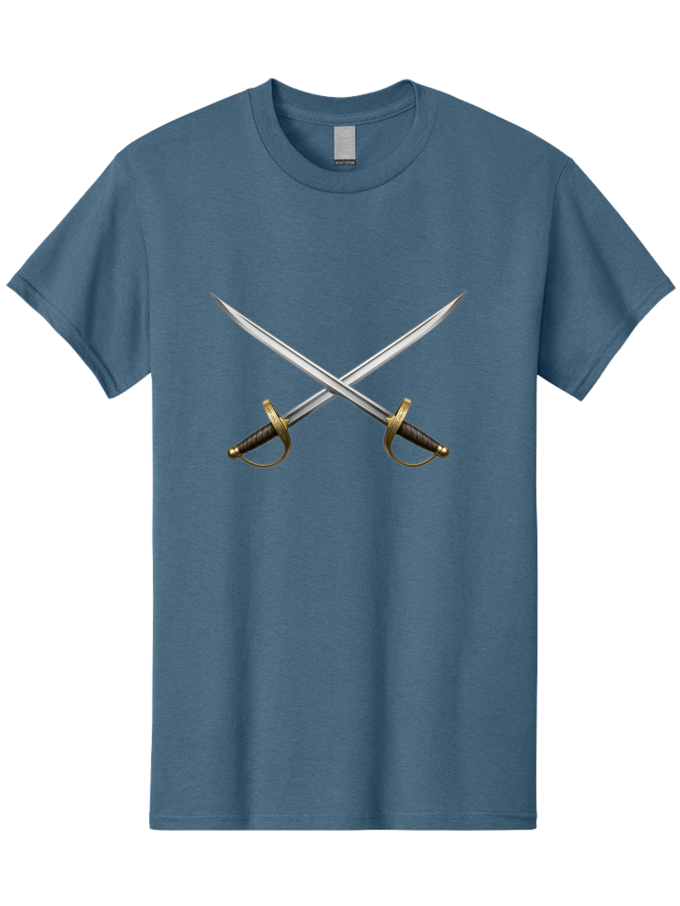 Crossed-Swords-3 Men'S Graphic Tee, 100% Cotton, Comfortable Casual Summer Wear, Machine Washable, Crossed Swords, Dueling Swords, Medieval Swords, Sharp Blades, Black Handles, Gold Accents, Symbolic Imagery, Martial Arts, Historical Combat Bac943