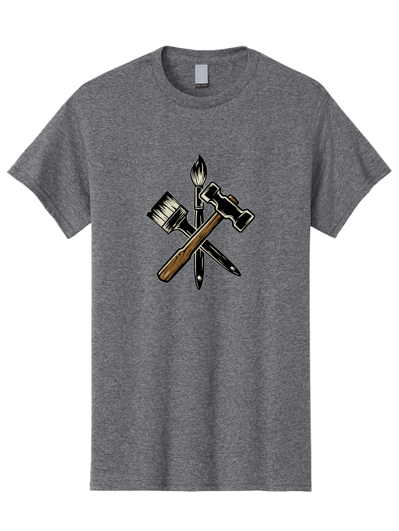 Crossed-Tools Men'S Graphic Tee, 100% Cotton, Comfortable Casual Summer Wear, Machine Washable, Paintbrush, Hammer, Pocket Knife, Art Tools, Craft Supplies, Creative Expression, Diy Projects, Handmade Crafts, Artistic Expression Bac945