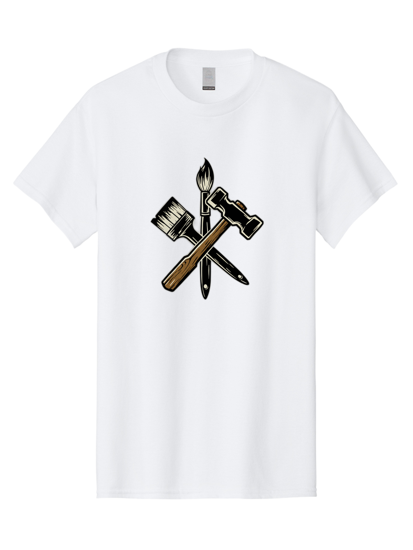 Crossed-Tools Men'S Graphic Tee, 100% Cotton, Comfortable Casual Summer Wear, Machine Washable, Paintbrush, Hammer, Pocket Knife, Art Tools, Craft Supplies, Creative Expression, Diy Projects, Handmade Crafts, Artistic Expression Bac945
