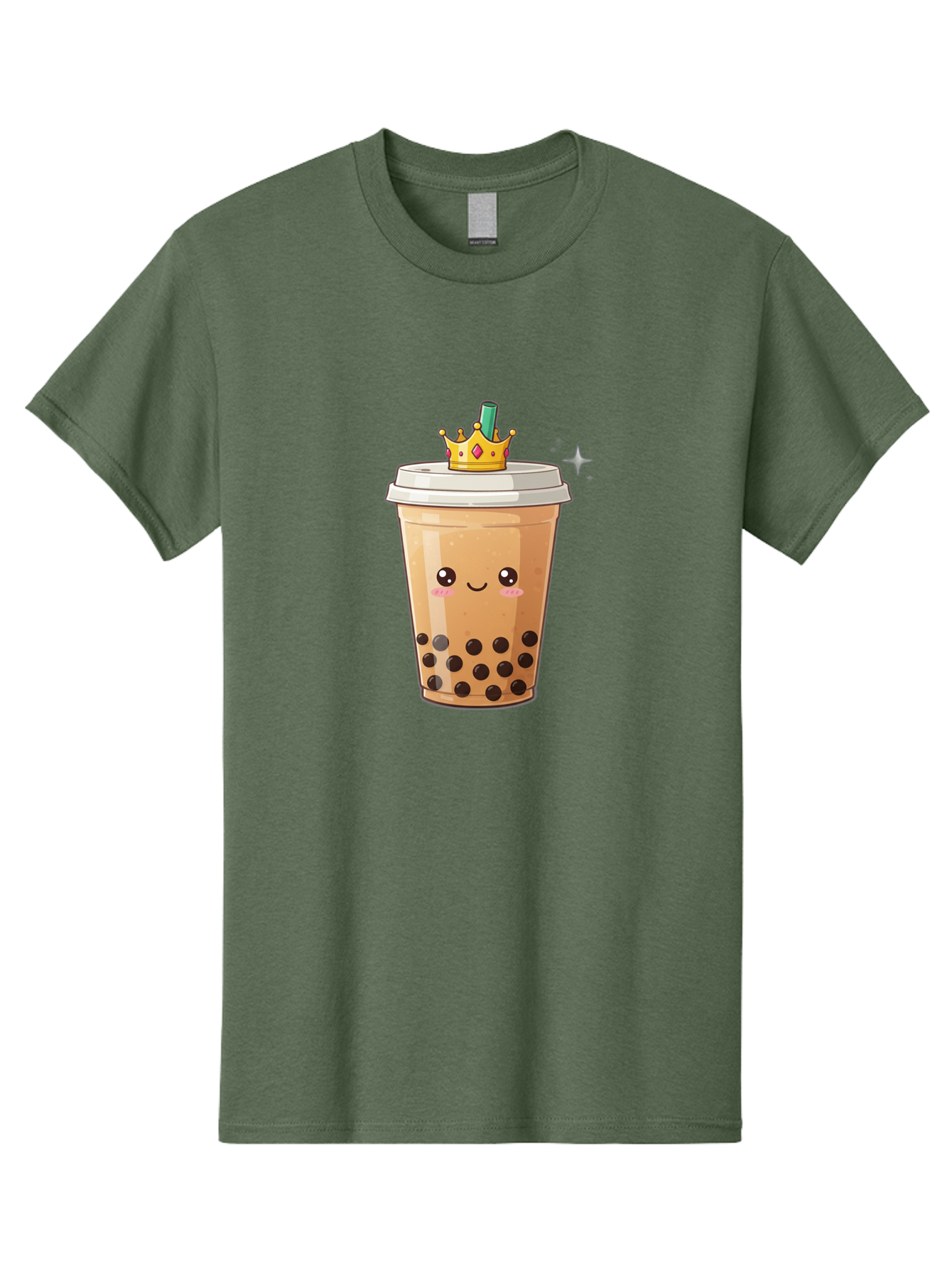 Crown-Bubble-Tea Men'S Graphic Tee, 100% Cotton, Comfortable Casual Summer Wear, Machine Washable, Bubble Tea, Cartoon Style, Kawaii, Smiling Face, Golden Crown, Boba Drink, Tea Cup, Straw, Cute, Fun, Playful, Sweet, Refreshing, Trendy Bac946