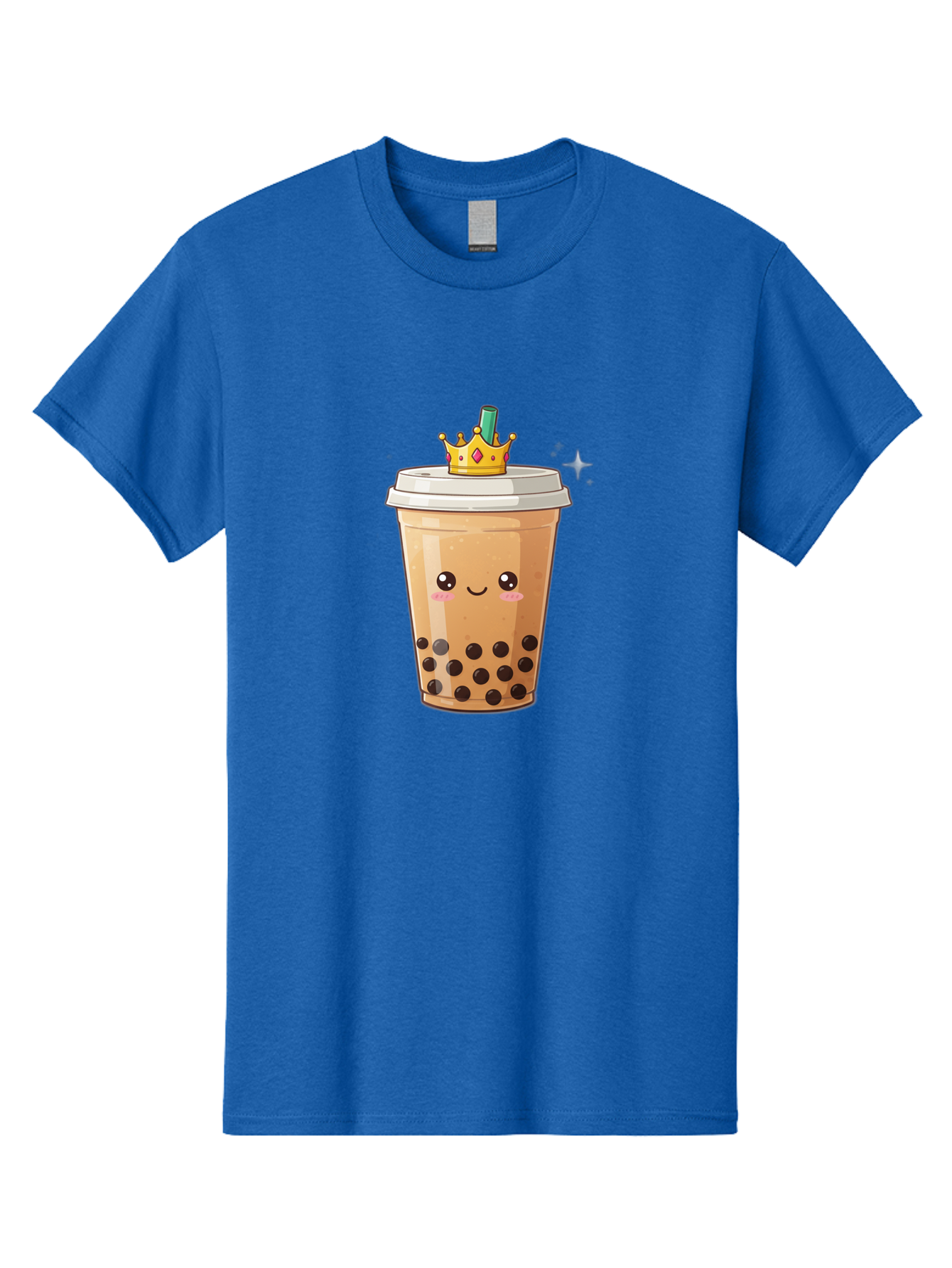Crown-Bubble-Tea Men'S Graphic Tee, 100% Cotton, Comfortable Casual Summer Wear, Machine Washable, Bubble Tea, Cartoon Style, Kawaii, Smiling Face, Golden Crown, Boba Drink, Tea Cup, Straw, Cute, Fun, Playful, Sweet, Refreshing, Trendy Bac946