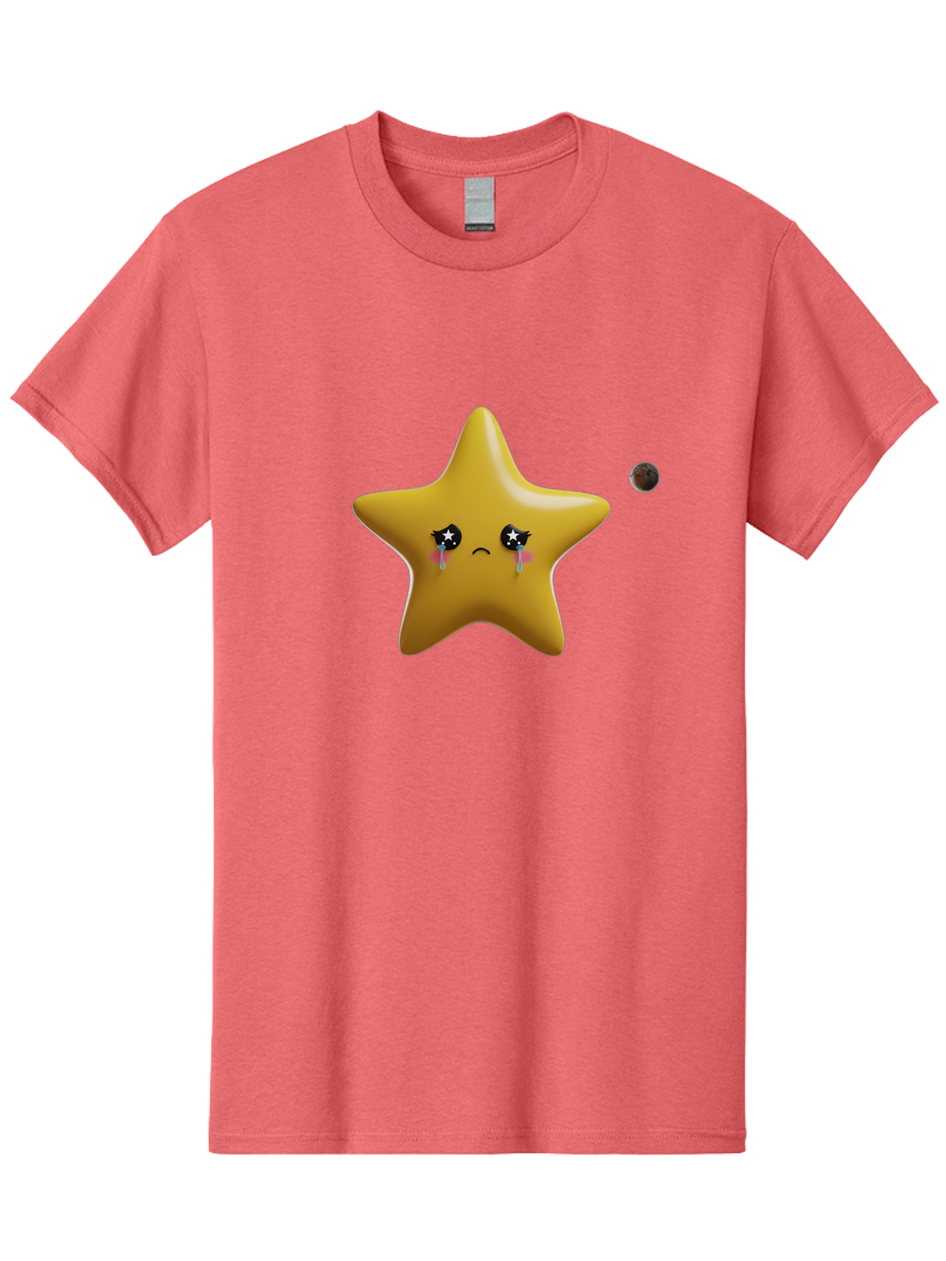 Crying-Star Men'S Graphic Tee, 100% Cotton, Comfortable Casual Summer Wear, Machine Washable, Sad Star, Crying Face, Tears, Sorrowful Expression, Frowning Star, Sorrow, Disappointment, Sadness, Star Emoji Bac949
