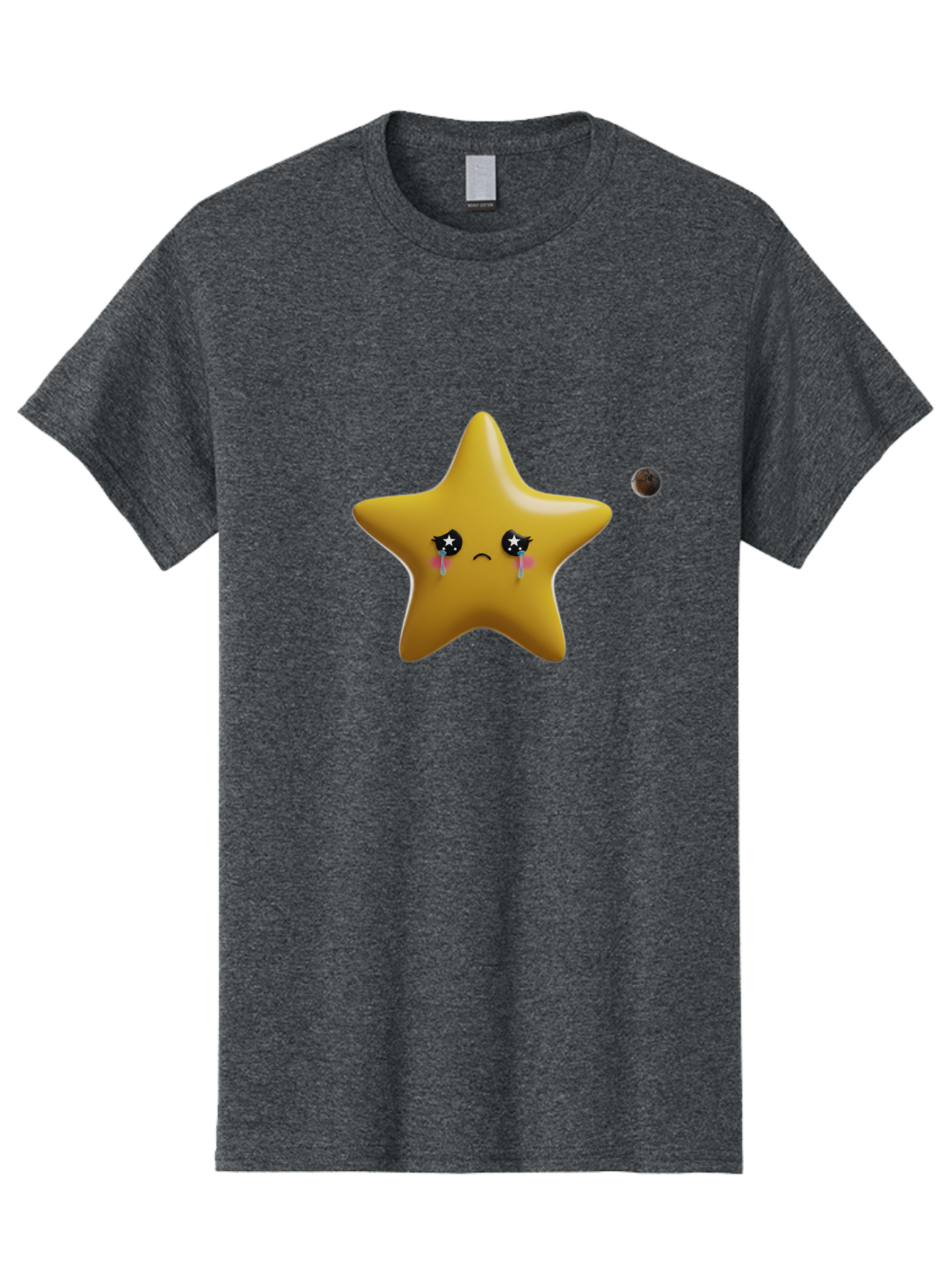 Crying-Star Men'S Graphic Tee, 100% Cotton, Comfortable Casual Summer Wear, Machine Washable, Sad Star, Crying Face, Tears, Sorrowful Expression, Frowning Star, Sorrow, Disappointment, Sadness, Star Emoji Bac949
