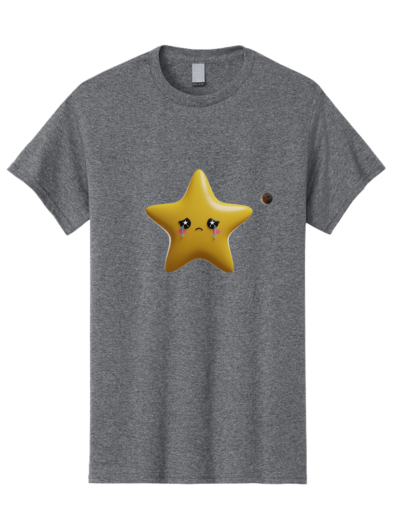 Crying-Star Men'S Graphic Tee, 100% Cotton, Comfortable Casual Summer Wear, Machine Washable, Sad Star, Crying Face, Tears, Sorrowful Expression, Frowning Star, Sorrow, Disappointment, Sadness, Star Emoji Bac949