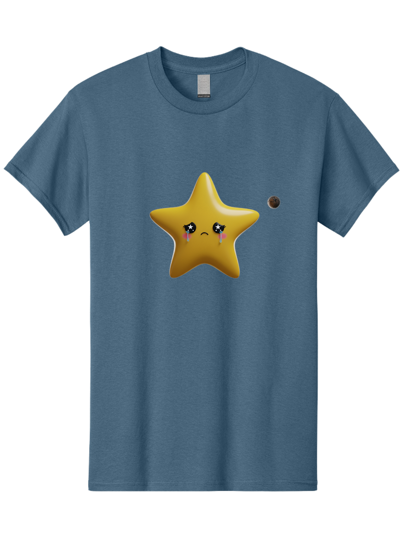 Crying-Star Men'S Graphic Tee, 100% Cotton, Comfortable Casual Summer Wear, Machine Washable, Sad Star, Crying Face, Tears, Sorrowful Expression, Frowning Star, Sorrow, Disappointment, Sadness, Star Emoji Bac949