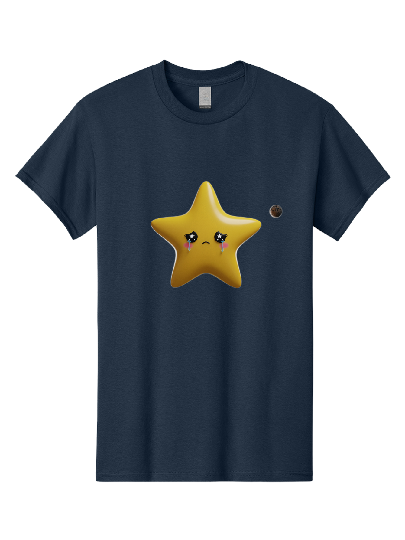 Crying-Star Men'S Graphic Tee, 100% Cotton, Comfortable Casual Summer Wear, Machine Washable, Sad Star, Crying Face, Tears, Sorrowful Expression, Frowning Star, Sorrow, Disappointment, Sadness, Star Emoji Bac949