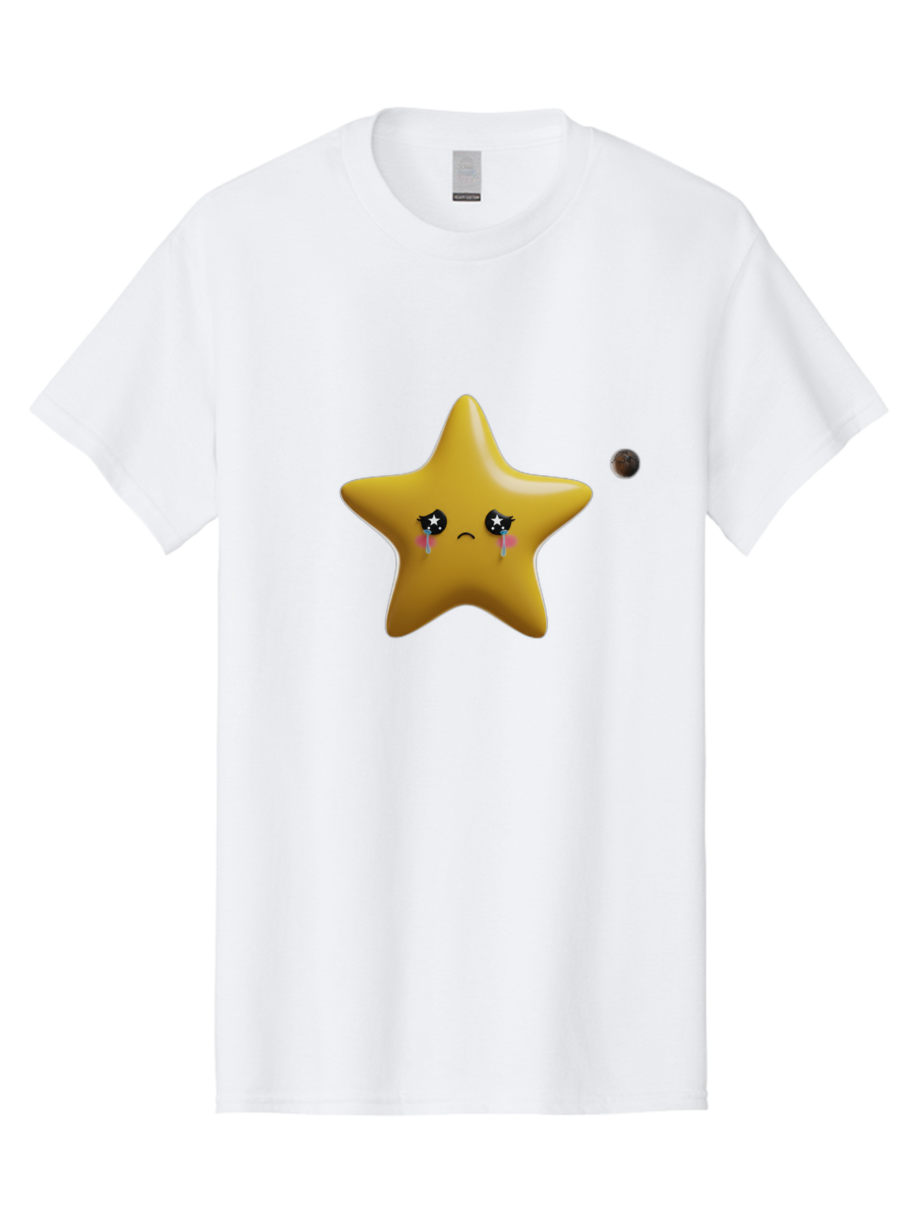 Crying-Star Men'S Graphic Tee, 100% Cotton, Comfortable Casual Summer Wear, Machine Washable, Sad Star, Crying Face, Tears, Sorrowful Expression, Frowning Star, Sorrow, Disappointment, Sadness, Star Emoji Bac949
