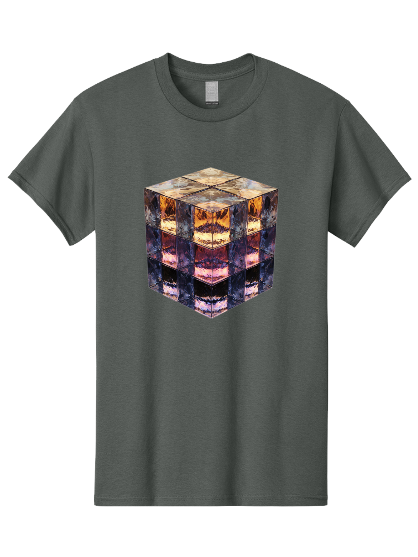 Cube-With-Mirrored-Faces Men'S Graphic Tee, 100% Cotton, Comfortable Casual Summer Wear, Machine Washable, Mirrored Cube, Reflective Surfaces, Abstract Art, Kaleidoscope Effect, Mirrored Reflections, 3D Rendering, Futuristic Design Bac951