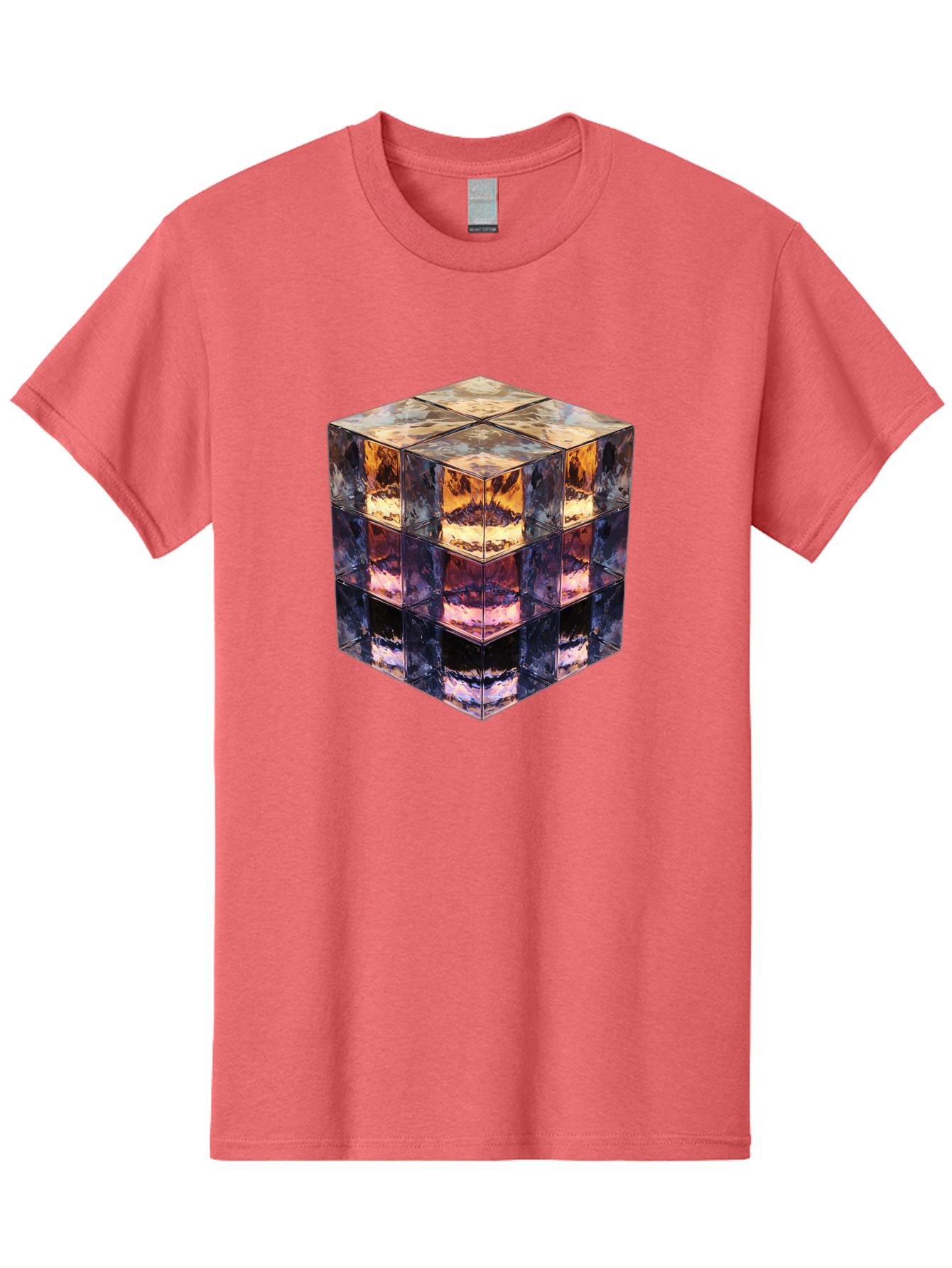 Cube-With-Mirrored-Faces Men'S Graphic Tee, 100% Cotton, Comfortable Casual Summer Wear, Machine Washable, Mirrored Cube, Reflective Surfaces, Abstract Art, Kaleidoscope Effect, Mirrored Reflections, 3D Rendering, Futuristic Design Bac951