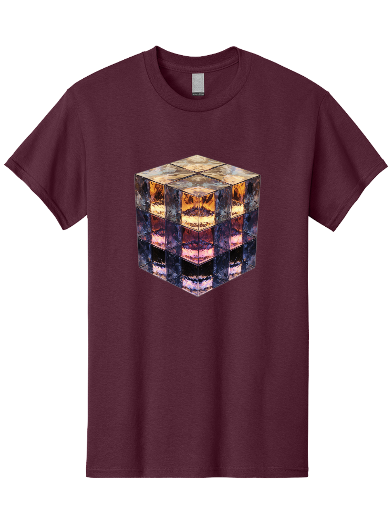 Cube-With-Mirrored-Faces Men'S Graphic Tee, 100% Cotton, Comfortable Casual Summer Wear, Machine Washable, Mirrored Cube, Reflective Surfaces, Abstract Art, Kaleidoscope Effect, Mirrored Reflections, 3D Rendering, Futuristic Design Bac951