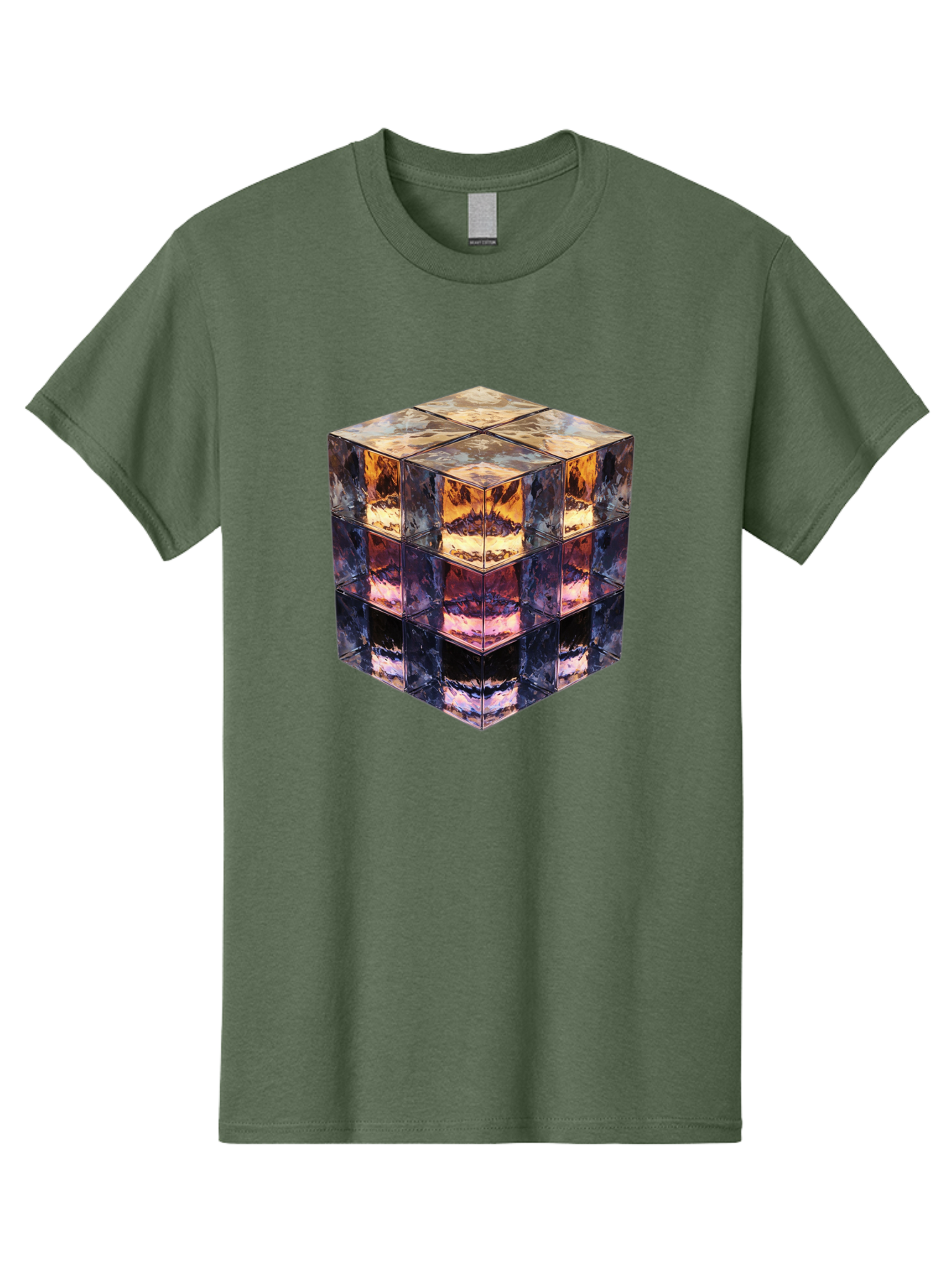 Cube-With-Mirrored-Faces Men'S Graphic Tee, 100% Cotton, Comfortable Casual Summer Wear, Machine Washable, Mirrored Cube, Reflective Surfaces, Abstract Art, Kaleidoscope Effect, Mirrored Reflections, 3D Rendering, Futuristic Design Bac951