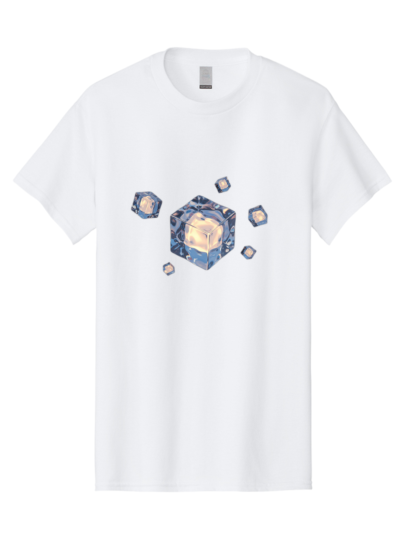 Cube Men'S Graphic Tee, 100% Cotton, Comfortable Casual Summer Wear, Machine Washable, Crystal Cubes, Shiny Surface, Reflective Quality, Blue And White Hues, Floating Cubes, Modern Design, Futuristic Elements, Abstract Composition, Digital Art Bac952
