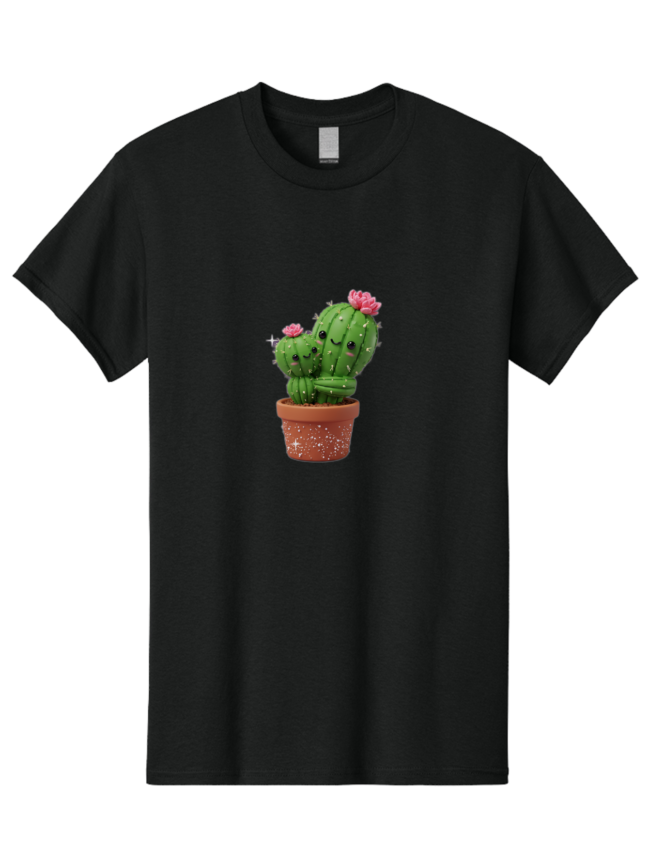 Cuddly-Cacti Men'S Graphic Tee, 100% Cotton, Comfortable Casual Summer Wear, Machine Washable, Hugging Cacti, Cute Cartoon Style, Smiling Faces, Pink Flowers, Red Pot, White Sparkles, Kawaii, Desert Plants, Adorable Decoration, Fun Gift Bac953