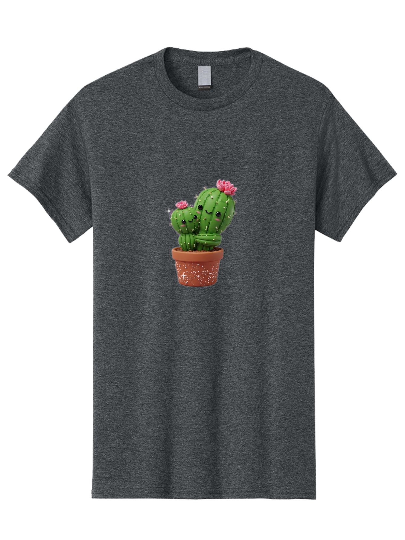 Cuddly-Cacti Men'S Graphic Tee, 100% Cotton, Comfortable Casual Summer Wear, Machine Washable, Hugging Cacti, Cute Cartoon Style, Smiling Faces, Pink Flowers, Red Pot, White Sparkles, Kawaii, Desert Plants, Adorable Decoration, Fun Gift Bac953
