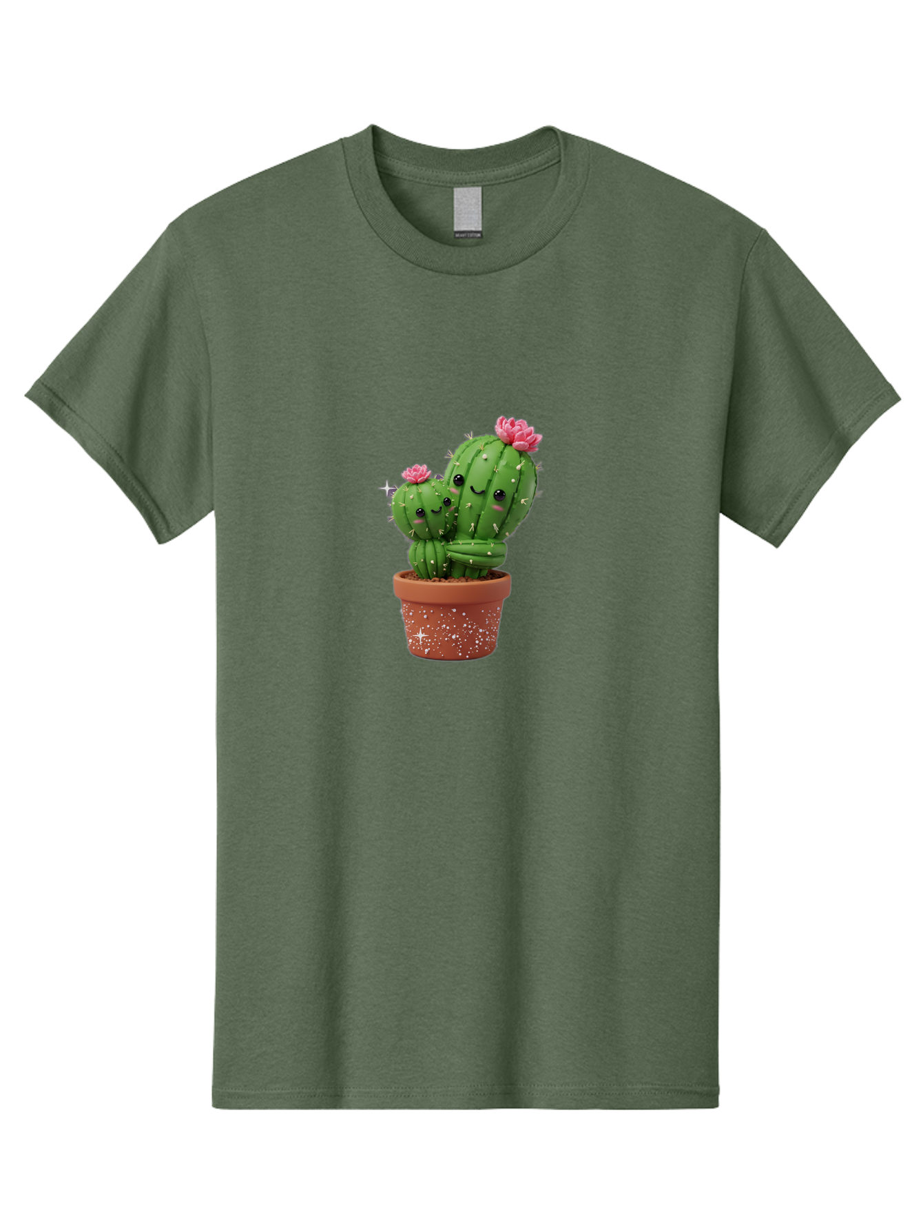 Cuddly-Cacti Men'S Graphic Tee, 100% Cotton, Comfortable Casual Summer Wear, Machine Washable, Hugging Cacti, Cute Cartoon Style, Smiling Faces, Pink Flowers, Red Pot, White Sparkles, Kawaii, Desert Plants, Adorable Decoration, Fun Gift Bac953