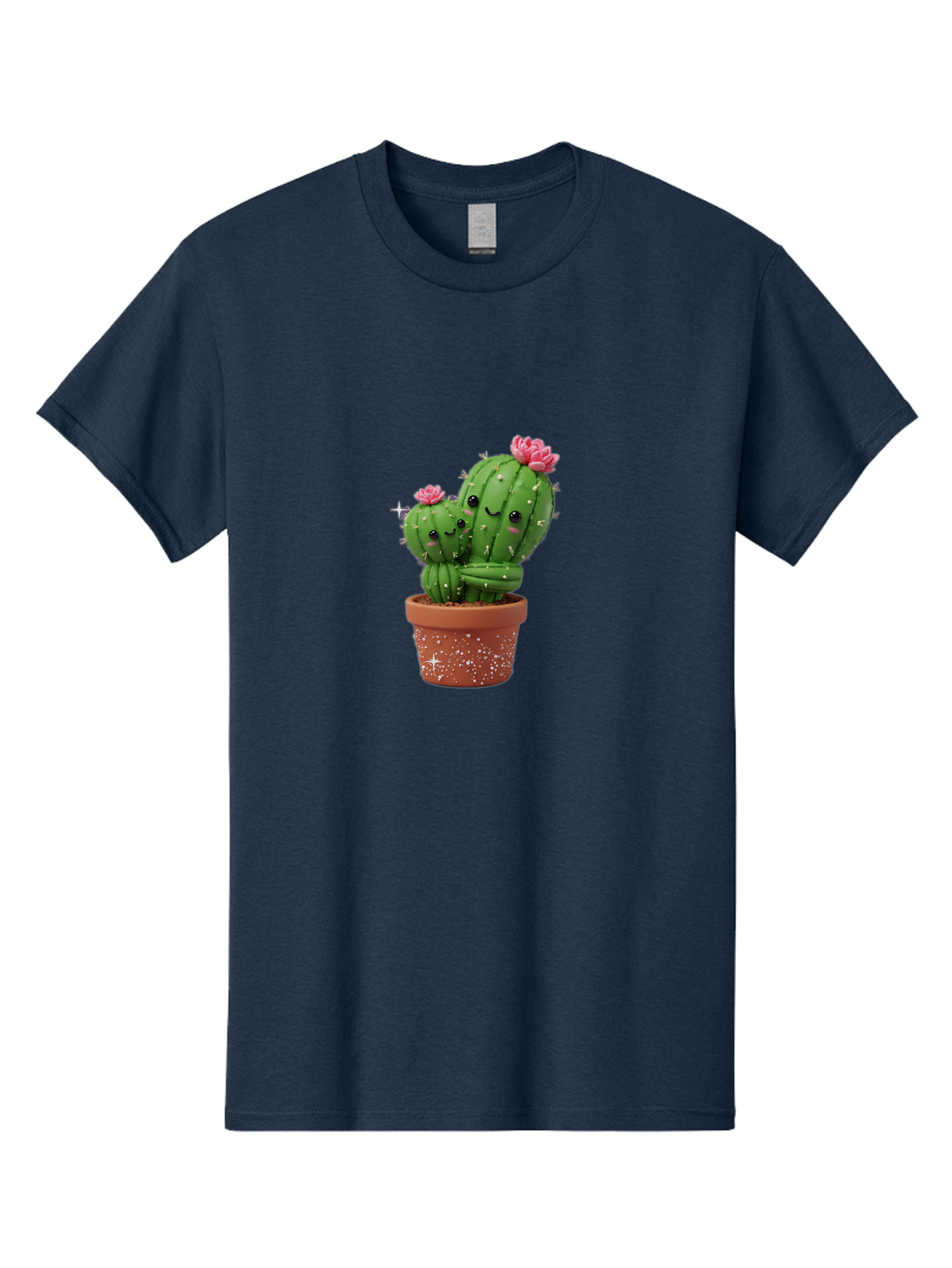 Cuddly-Cacti Men'S Graphic Tee, 100% Cotton, Comfortable Casual Summer Wear, Machine Washable, Hugging Cacti, Cute Cartoon Style, Smiling Faces, Pink Flowers, Red Pot, White Sparkles, Kawaii, Desert Plants, Adorable Decoration, Fun Gift Bac953
