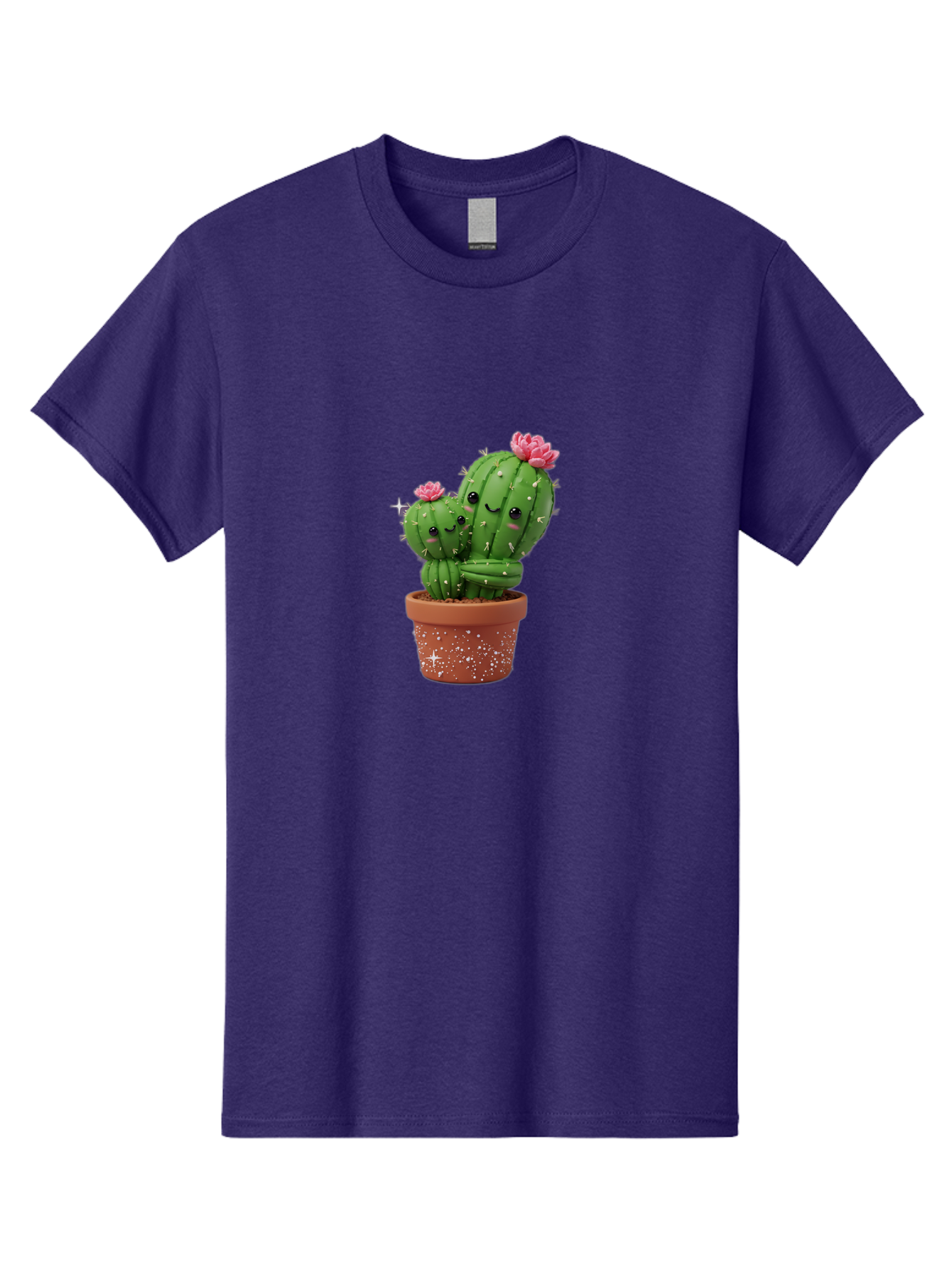 Cuddly-Cacti Men'S Graphic Tee, 100% Cotton, Comfortable Casual Summer Wear, Machine Washable, Hugging Cacti, Cute Cartoon Style, Smiling Faces, Pink Flowers, Red Pot, White Sparkles, Kawaii, Desert Plants, Adorable Decoration, Fun Gift Bac953