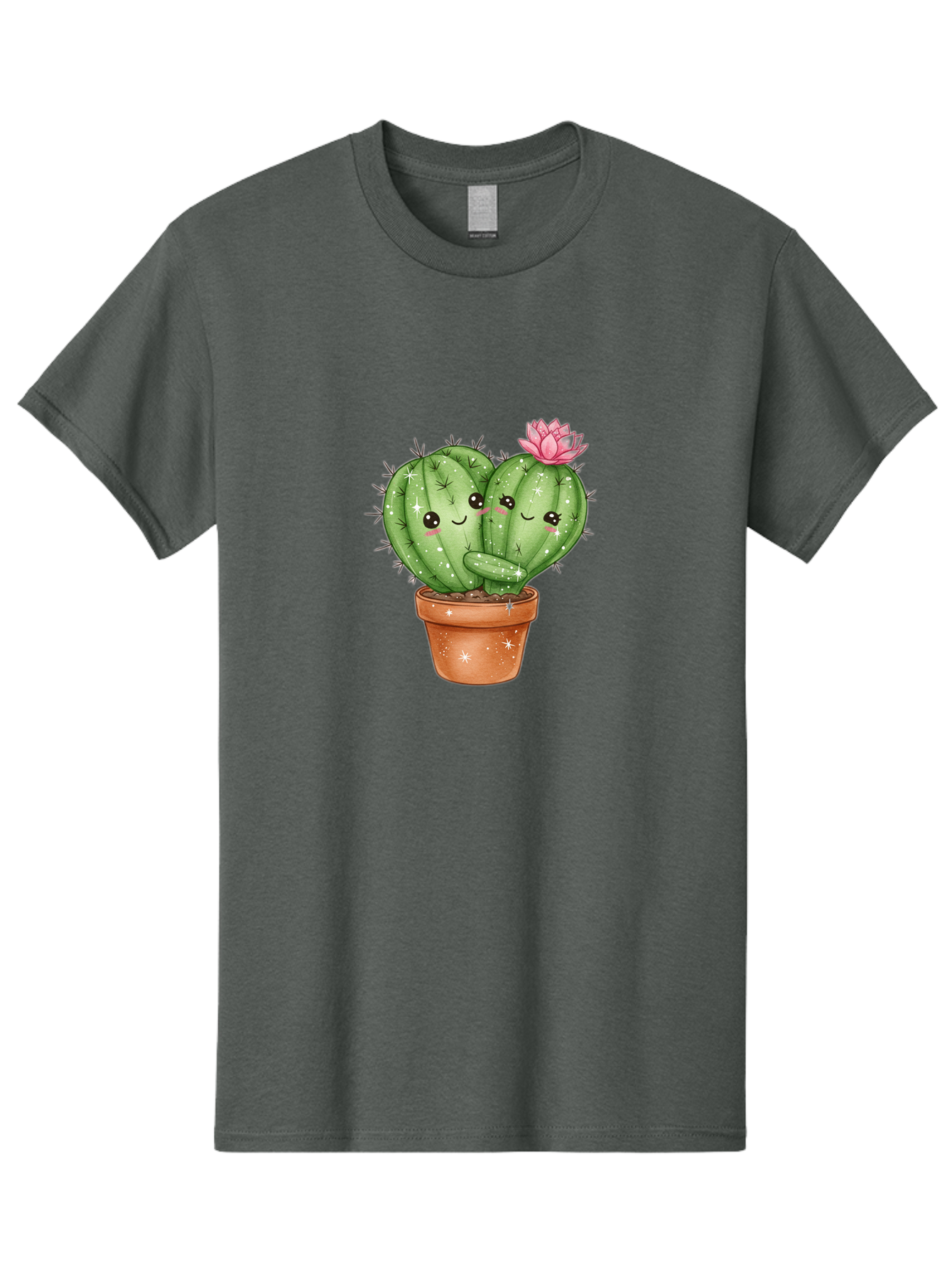 Cuddly-Cactus Men'S Graphic Tee, 100% Cotton, Comfortable Casual Summer Wear, Machine Washable, Cute Cacti, Cuddling Cacti, Cartoon Cactus, Adorable Plants, Potted Cactus, Pink Flower, Smiling Faces, Kawaii Art, Cactus Love, Cartoon Hearts, Bac954
