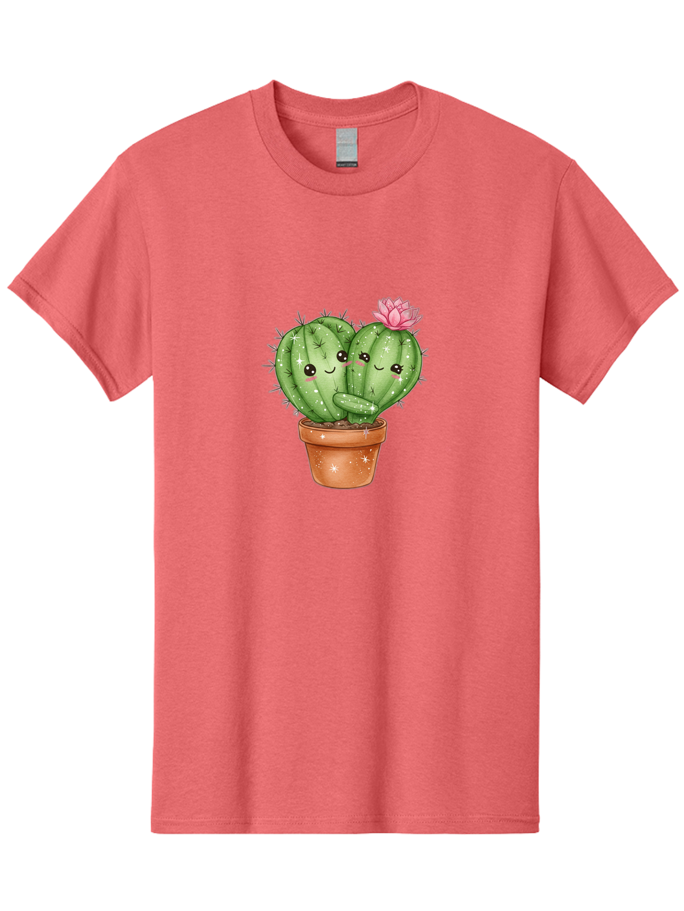 Cuddly-Cactus Men'S Graphic Tee, 100% Cotton, Comfortable Casual Summer Wear, Machine Washable, Cute Cacti, Cuddling Cacti, Cartoon Cactus, Adorable Plants, Potted Cactus, Pink Flower, Smiling Faces, Kawaii Art, Cactus Love, Cartoon Hearts, Bac954
