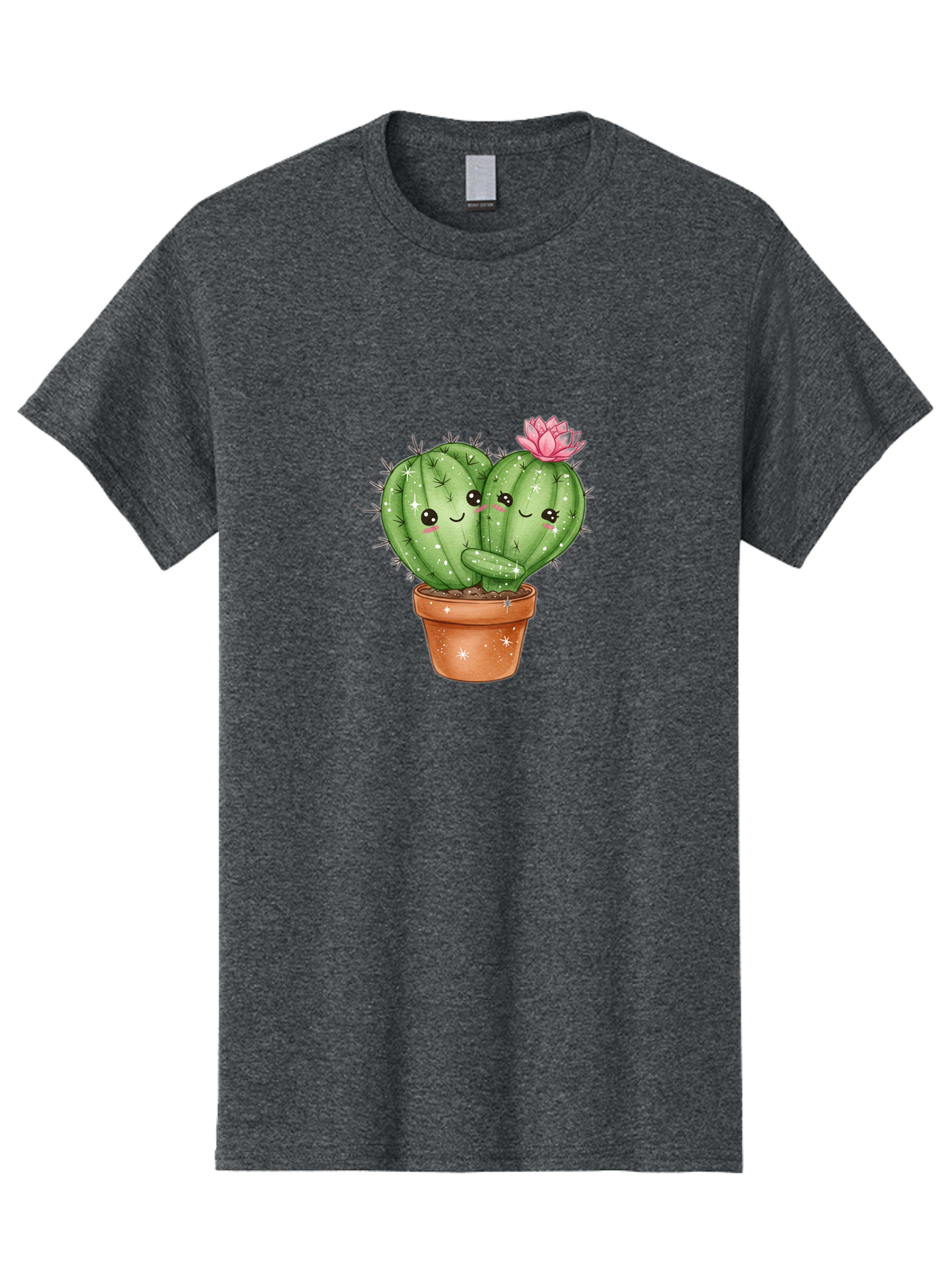 Cuddly-Cactus Men'S Graphic Tee, 100% Cotton, Comfortable Casual Summer Wear, Machine Washable, Cute Cacti, Cuddling Cacti, Cartoon Cactus, Adorable Plants, Potted Cactus, Pink Flower, Smiling Faces, Kawaii Art, Cactus Love, Cartoon Hearts, Bac954