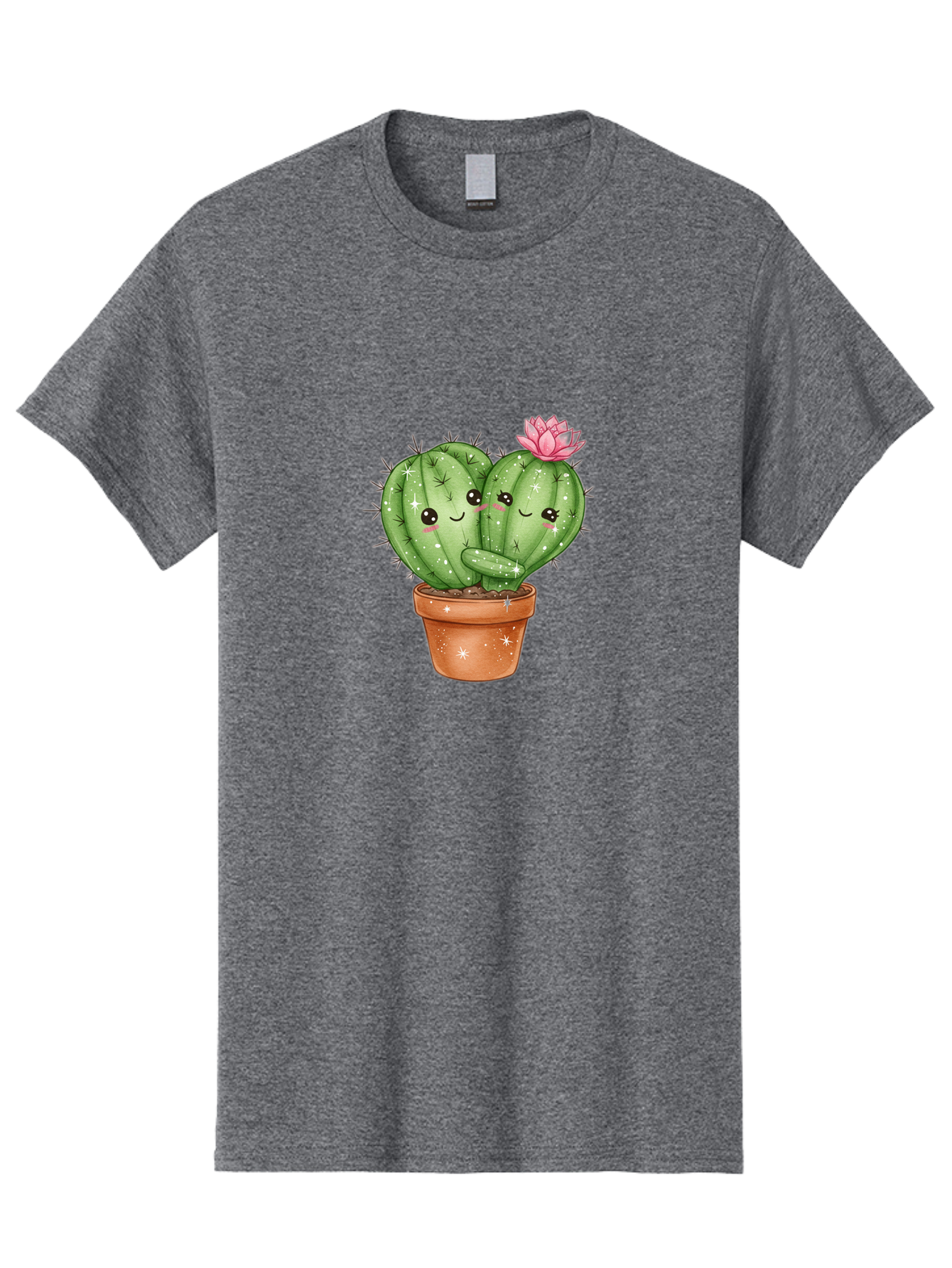 Cuddly-Cactus Men'S Graphic Tee, 100% Cotton, Comfortable Casual Summer Wear, Machine Washable, Cute Cacti, Cuddling Cacti, Cartoon Cactus, Adorable Plants, Potted Cactus, Pink Flower, Smiling Faces, Kawaii Art, Cactus Love, Cartoon Hearts, Bac954