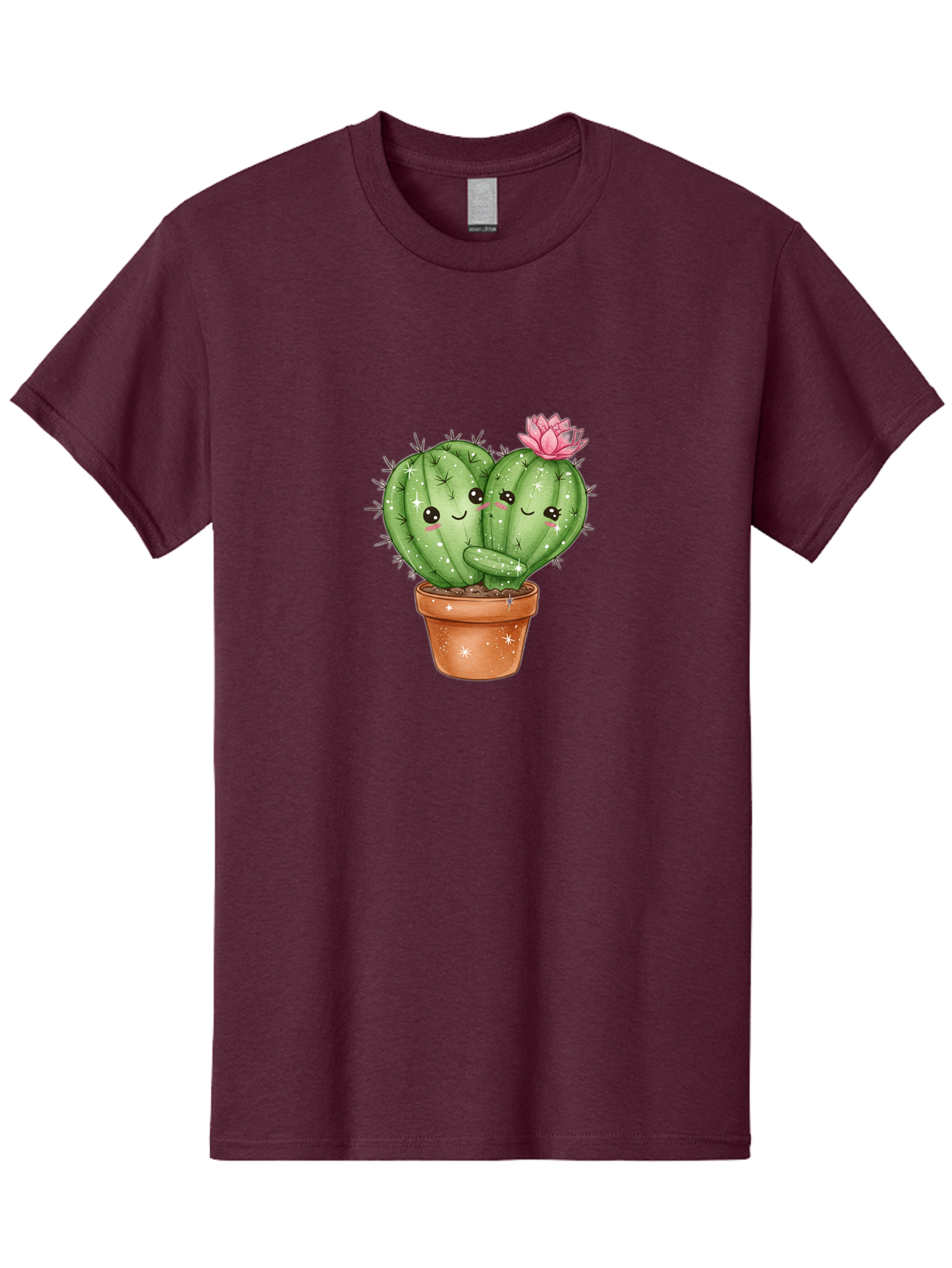 Cuddly-Cactus Men'S Graphic Tee, 100% Cotton, Comfortable Casual Summer Wear, Machine Washable, Cute Cacti, Cuddling Cacti, Cartoon Cactus, Adorable Plants, Potted Cactus, Pink Flower, Smiling Faces, Kawaii Art, Cactus Love, Cartoon Hearts, Bac954