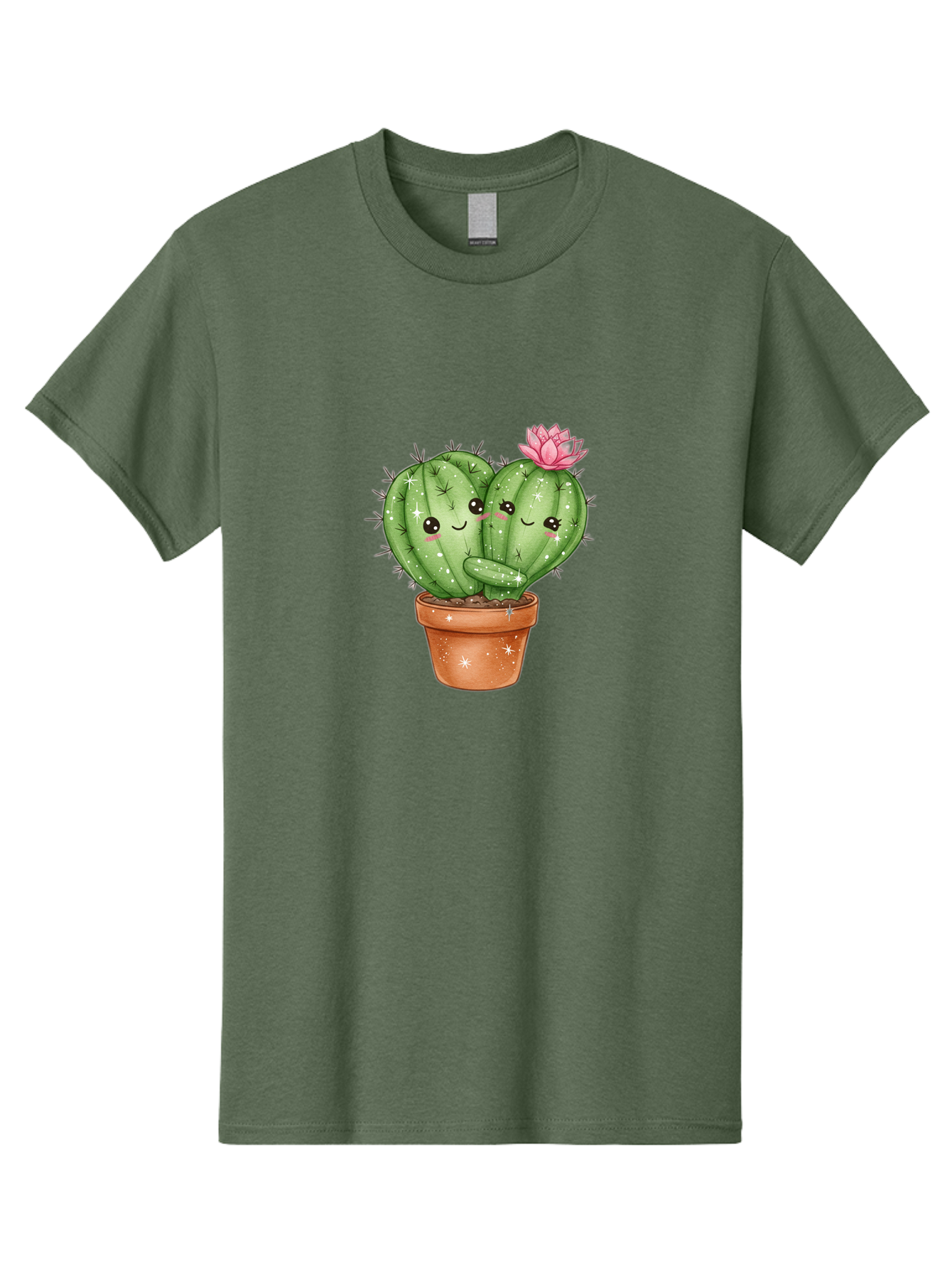Cuddly-Cactus Men'S Graphic Tee, 100% Cotton, Comfortable Casual Summer Wear, Machine Washable, Cute Cacti, Cuddling Cacti, Cartoon Cactus, Adorable Plants, Potted Cactus, Pink Flower, Smiling Faces, Kawaii Art, Cactus Love, Cartoon Hearts, Bac954
