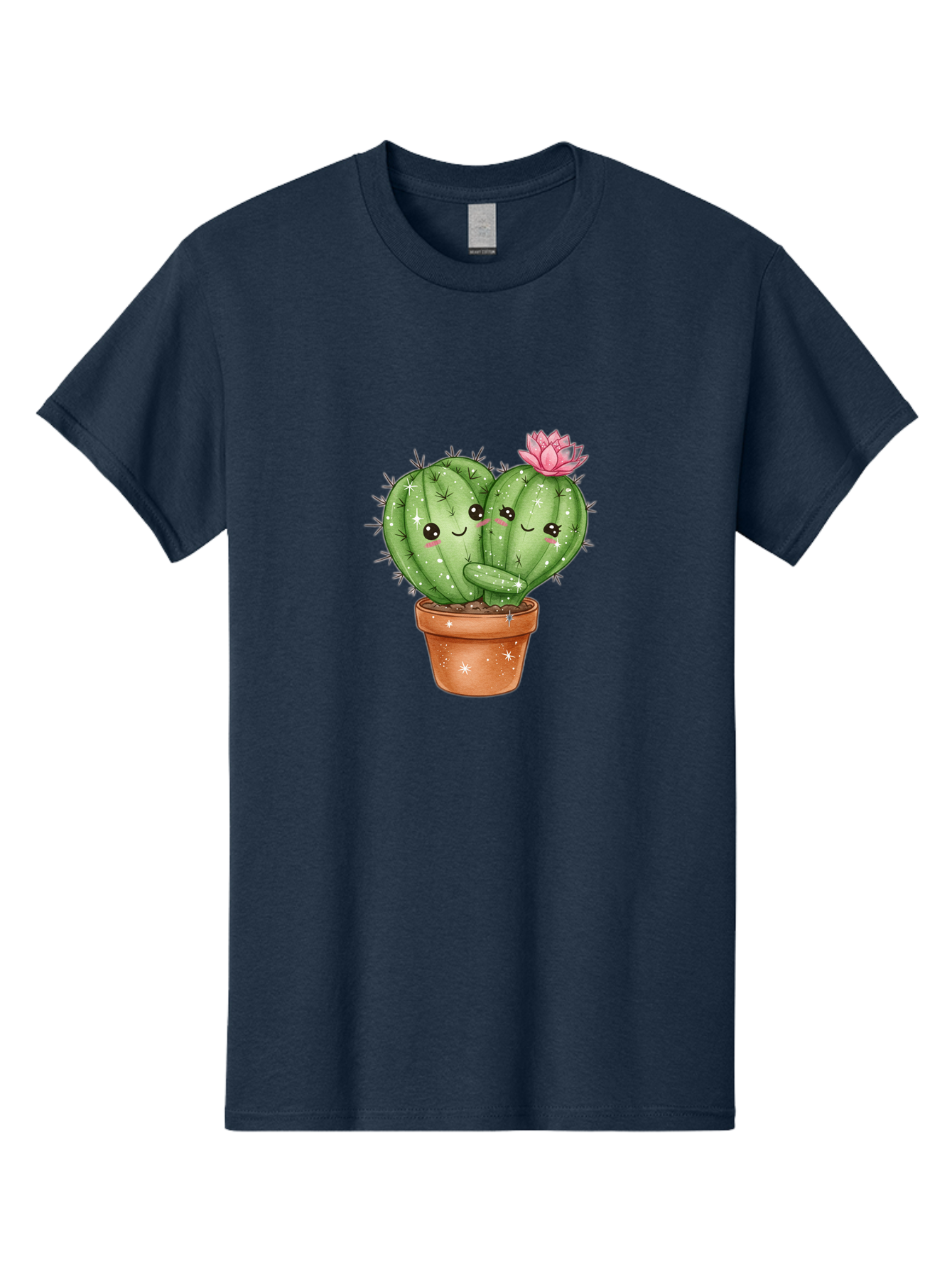 Cuddly-Cactus Men'S Graphic Tee, 100% Cotton, Comfortable Casual Summer Wear, Machine Washable, Cute Cacti, Cuddling Cacti, Cartoon Cactus, Adorable Plants, Potted Cactus, Pink Flower, Smiling Faces, Kawaii Art, Cactus Love, Cartoon Hearts, Bac954