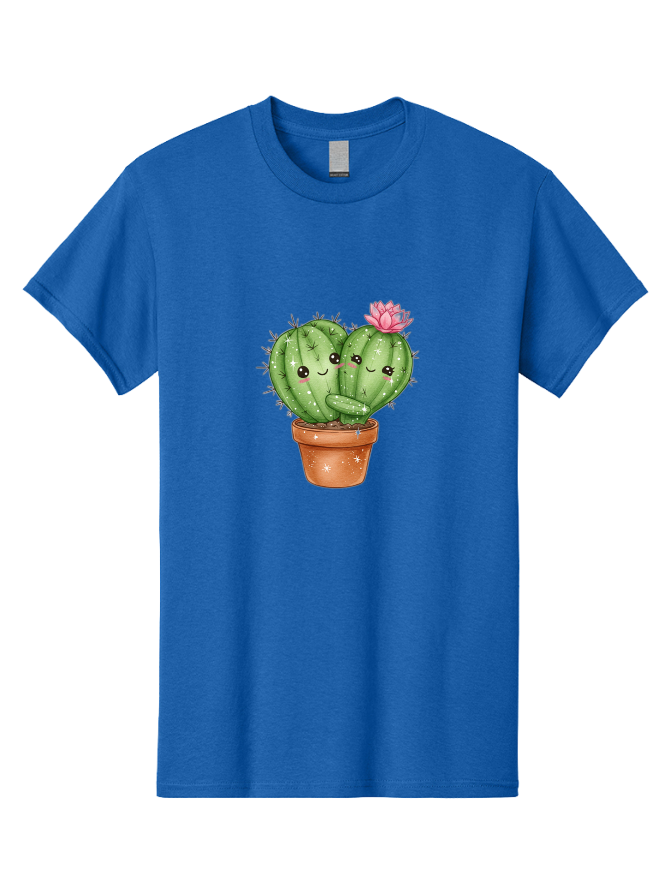 Cuddly-Cactus Men'S Graphic Tee, 100% Cotton, Comfortable Casual Summer Wear, Machine Washable, Cute Cacti, Cuddling Cacti, Cartoon Cactus, Adorable Plants, Potted Cactus, Pink Flower, Smiling Faces, Kawaii Art, Cactus Love, Cartoon Hearts, Bac954