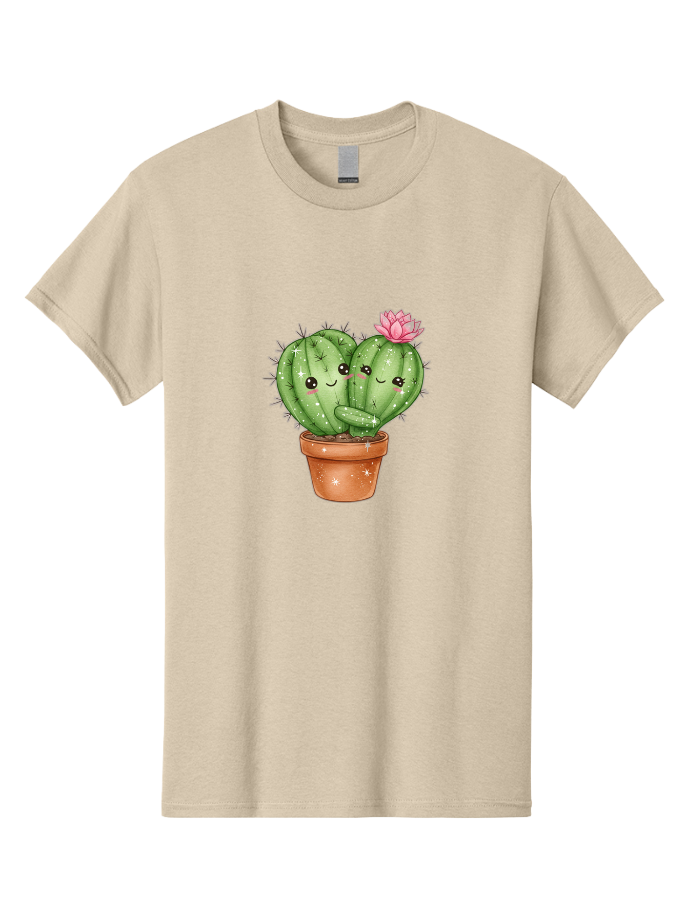 Cuddly-Cactus Men'S Graphic Tee, 100% Cotton, Comfortable Casual Summer Wear, Machine Washable, Cute Cacti, Cuddling Cacti, Cartoon Cactus, Adorable Plants, Potted Cactus, Pink Flower, Smiling Faces, Kawaii Art, Cactus Love, Cartoon Hearts, Bac954
