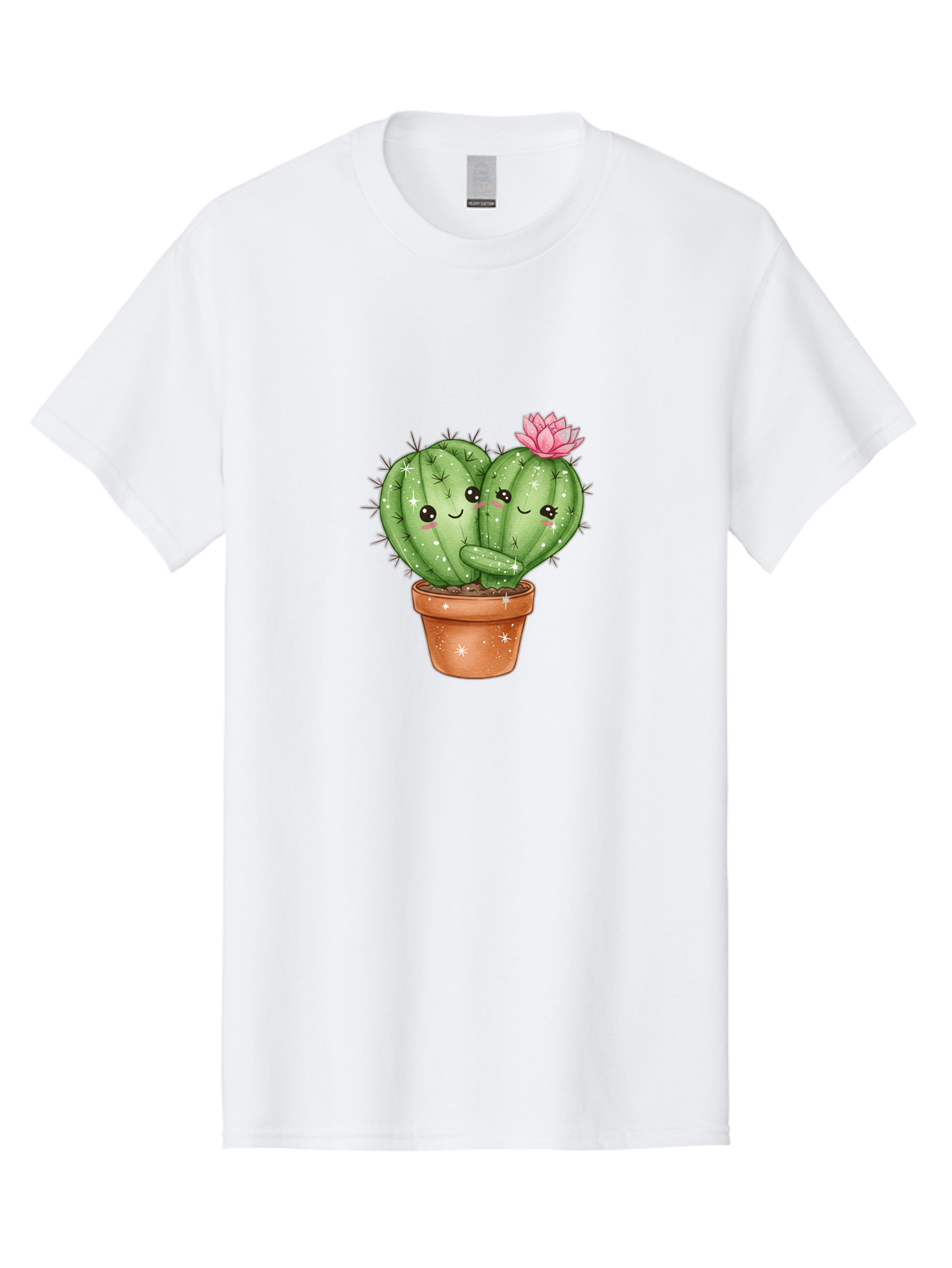 Cuddly-Cactus Men'S Graphic Tee, 100% Cotton, Comfortable Casual Summer Wear, Machine Washable, Cute Cacti, Cuddling Cacti, Cartoon Cactus, Adorable Plants, Potted Cactus, Pink Flower, Smiling Faces, Kawaii Art, Cactus Love, Cartoon Hearts, Bac954
