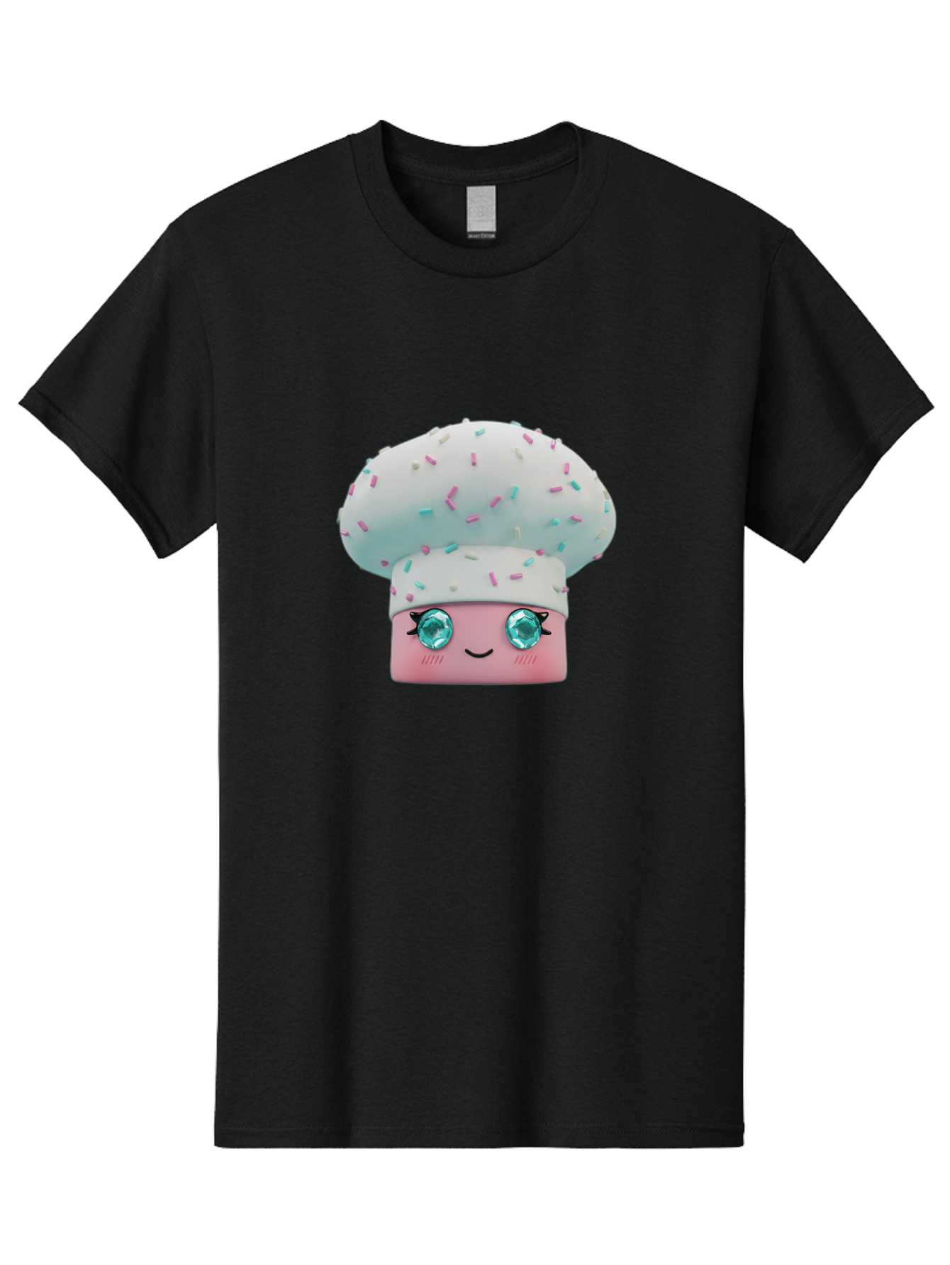Cup-Cake Men'S Graphic Tee, 100% Cotton, Comfortable Casual Summer Wear, Machine Washable, Smiling Cupcake, Cute Treats, Sweet Tooth, Pastel Colors, Gemstone Eyes, Cartoon Character, Bakery Delight, Dessert Love, Whimsical Design, Bac955