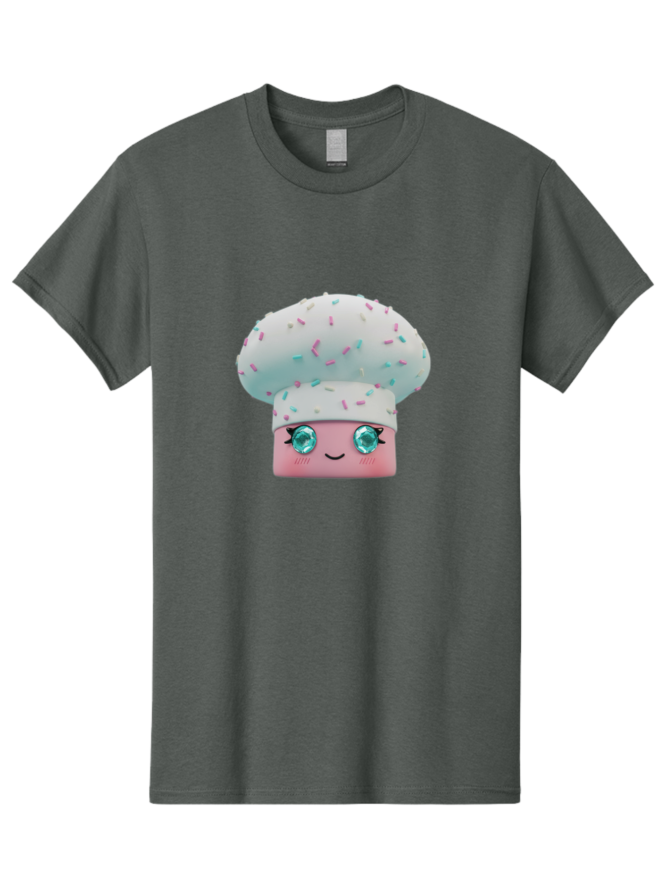 Cup-Cake Men'S Graphic Tee, 100% Cotton, Comfortable Casual Summer Wear, Machine Washable, Smiling Cupcake, Cute Treats, Sweet Tooth, Pastel Colors, Gemstone Eyes, Cartoon Character, Bakery Delight, Dessert Love, Whimsical Design, Bac955