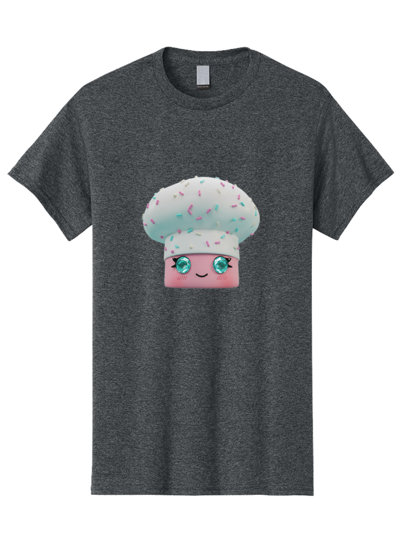 Cup-Cake Men'S Graphic Tee, 100% Cotton, Comfortable Casual Summer Wear, Machine Washable, Smiling Cupcake, Cute Treats, Sweet Tooth, Pastel Colors, Gemstone Eyes, Cartoon Character, Bakery Delight, Dessert Love, Whimsical Design, Bac955