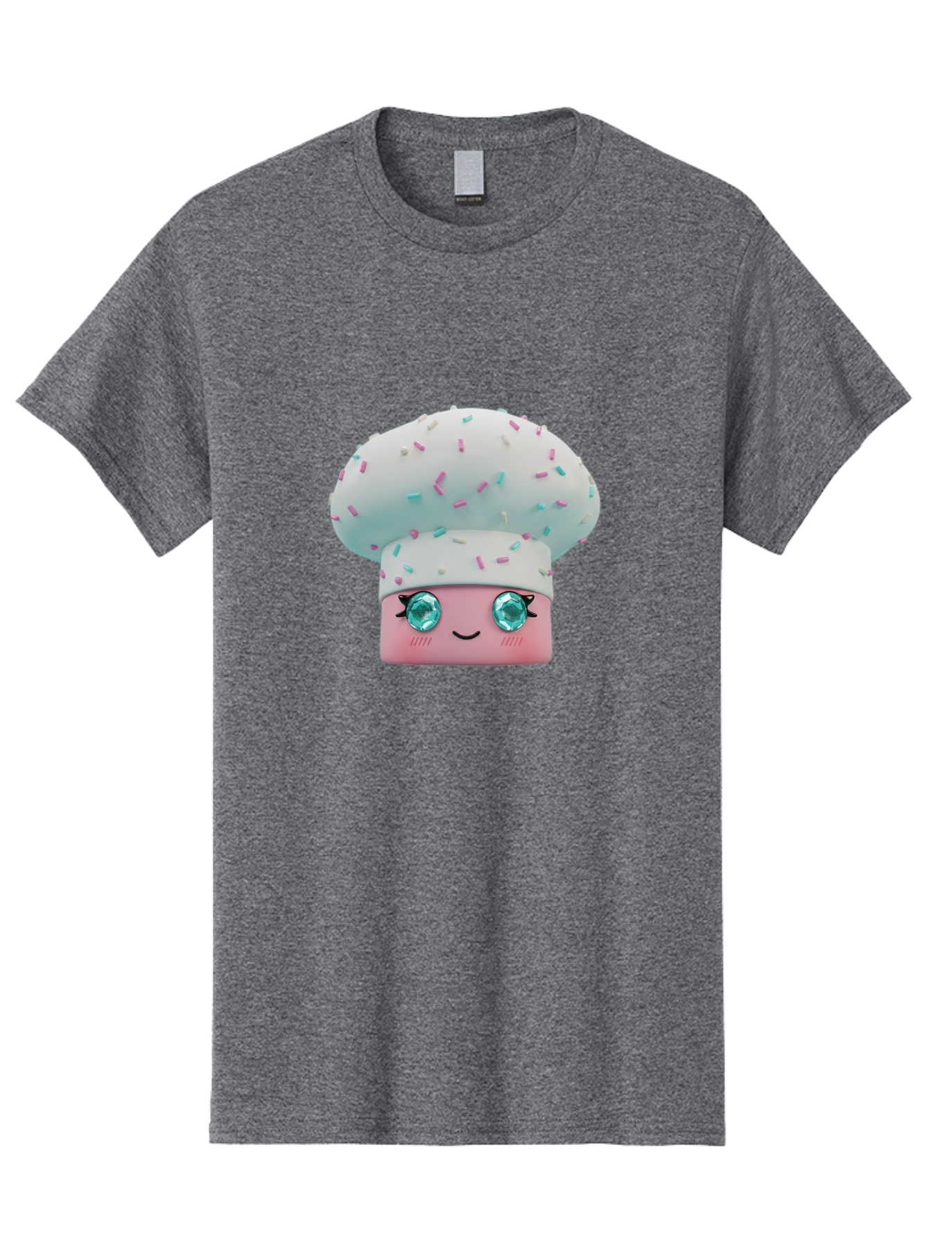 Cup-Cake Men'S Graphic Tee, 100% Cotton, Comfortable Casual Summer Wear, Machine Washable, Smiling Cupcake, Cute Treats, Sweet Tooth, Pastel Colors, Gemstone Eyes, Cartoon Character, Bakery Delight, Dessert Love, Whimsical Design, Bac955