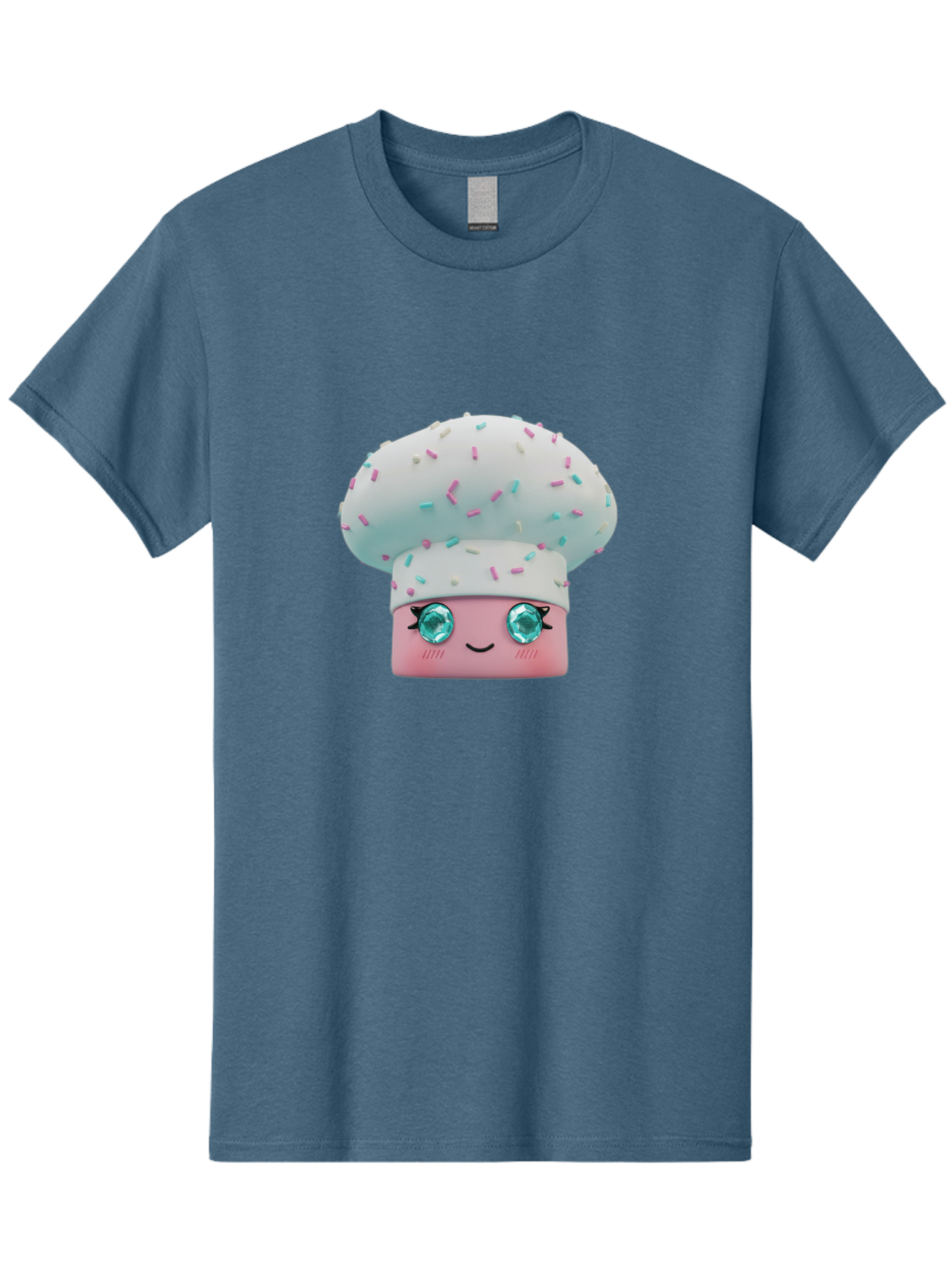 Cup-Cake Men'S Graphic Tee, 100% Cotton, Comfortable Casual Summer Wear, Machine Washable, Smiling Cupcake, Cute Treats, Sweet Tooth, Pastel Colors, Gemstone Eyes, Cartoon Character, Bakery Delight, Dessert Love, Whimsical Design, Bac955