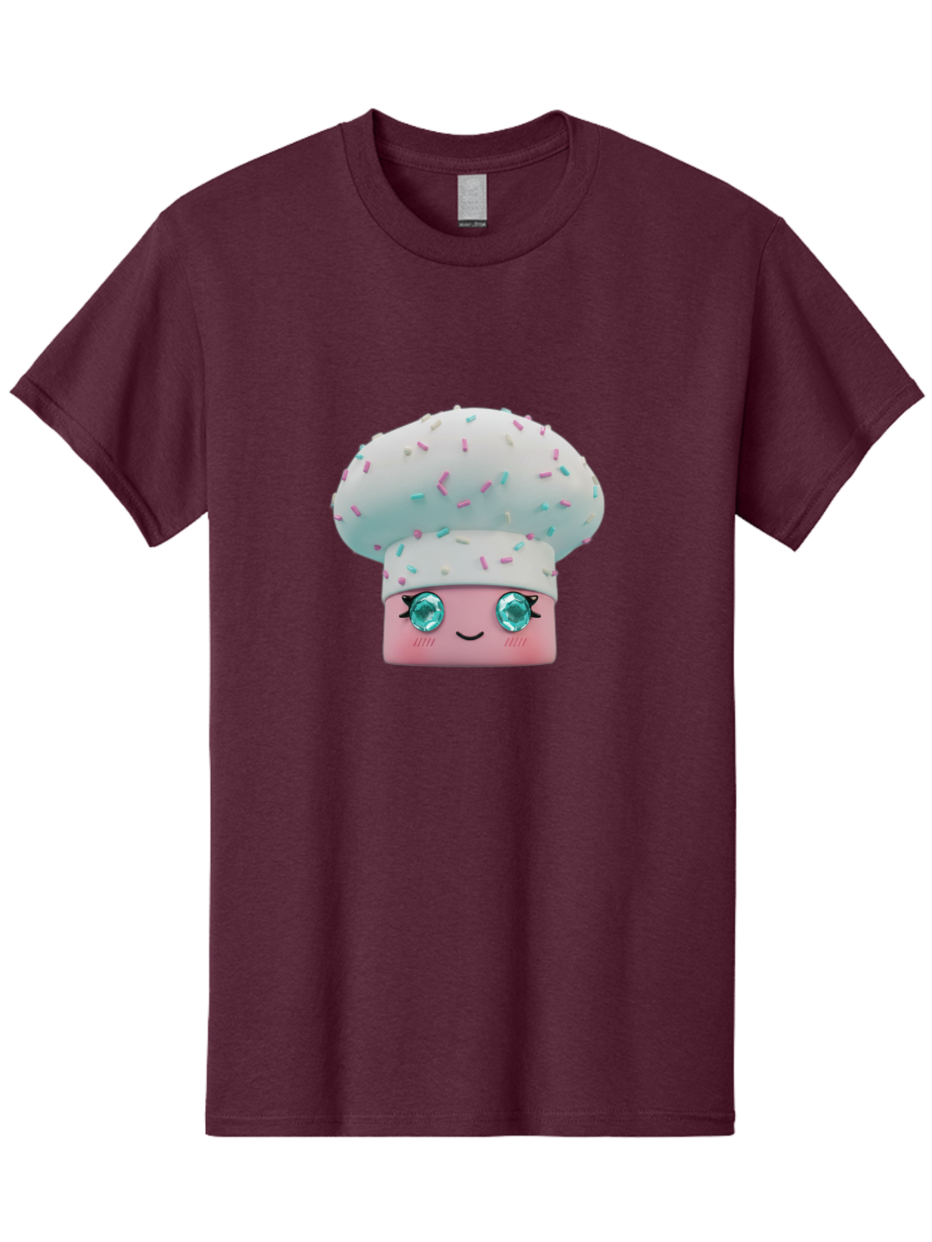 Cup-Cake Men'S Graphic Tee, 100% Cotton, Comfortable Casual Summer Wear, Machine Washable, Smiling Cupcake, Cute Treats, Sweet Tooth, Pastel Colors, Gemstone Eyes, Cartoon Character, Bakery Delight, Dessert Love, Whimsical Design, Bac955